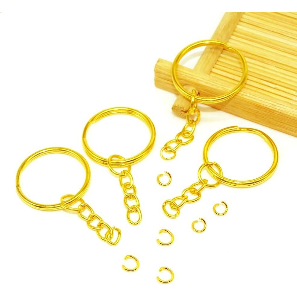 100 Anillos de Llave Dorados 25 mm con Cadena ZoloAJay