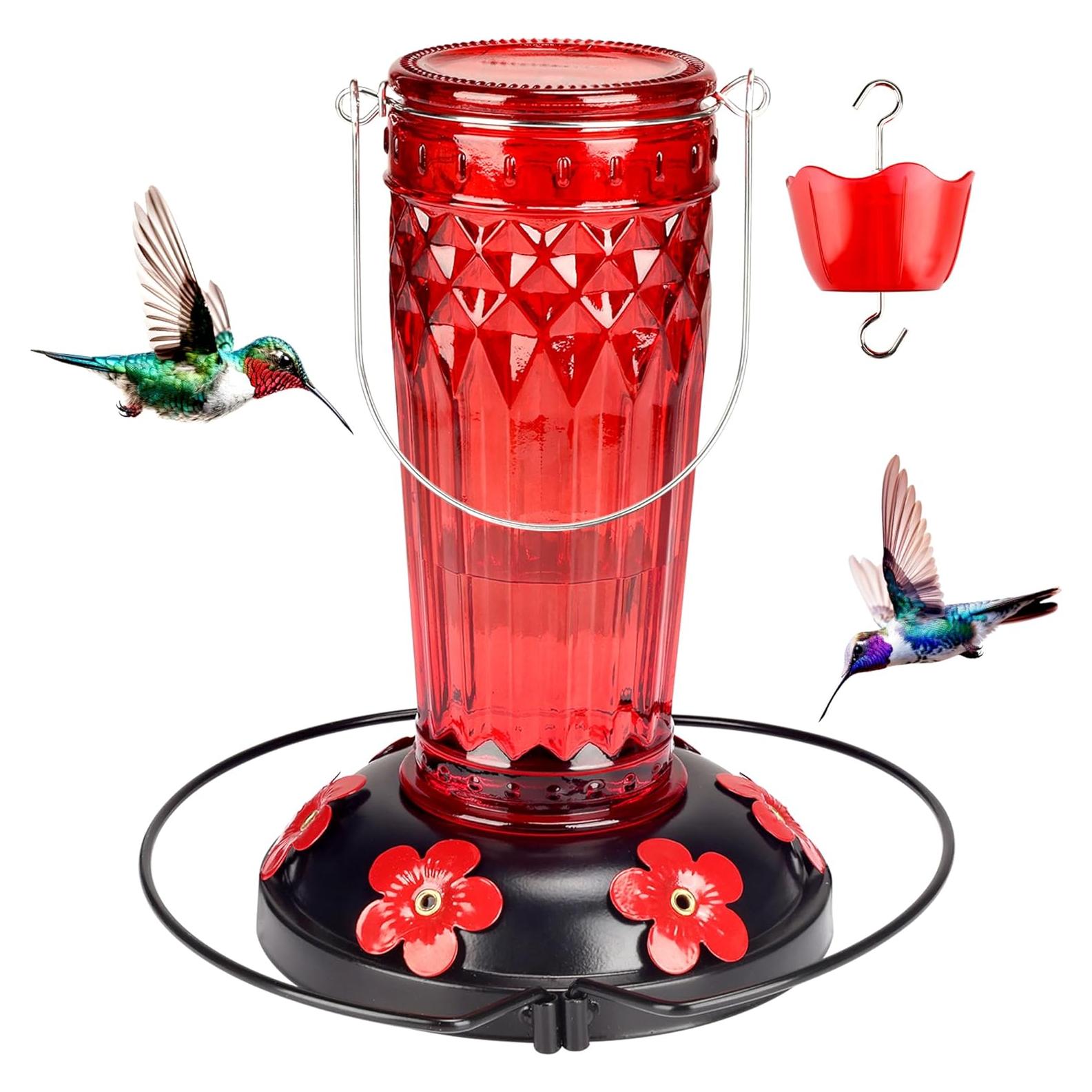 Comedero para Colibrí Zamelane 0.47L 6 Puertos Vidrio Rojo