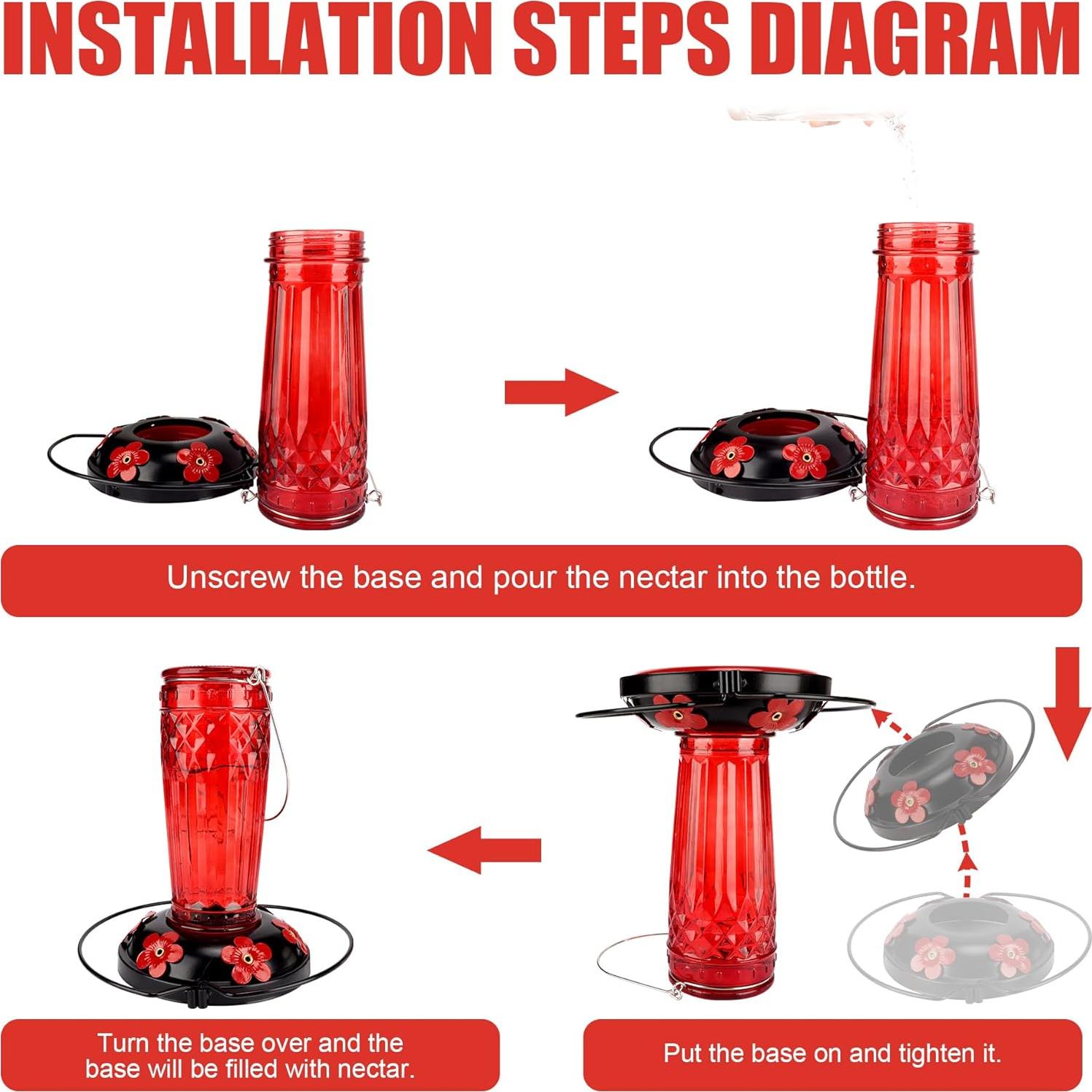 Comedero para Colibrí Zamelane 0.47L 6 Puertos Vidrio Rojo