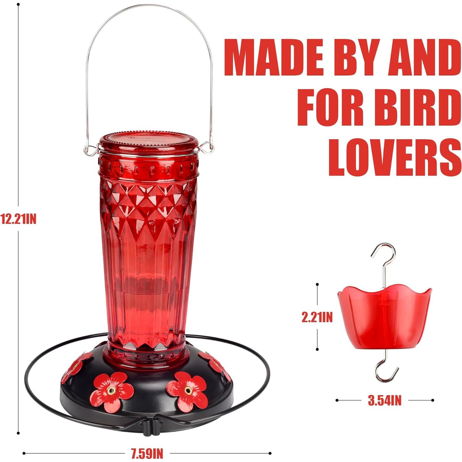 Comedero para Colibrí Zamelane 0.47L 6 Puertos Vidrio Rojo