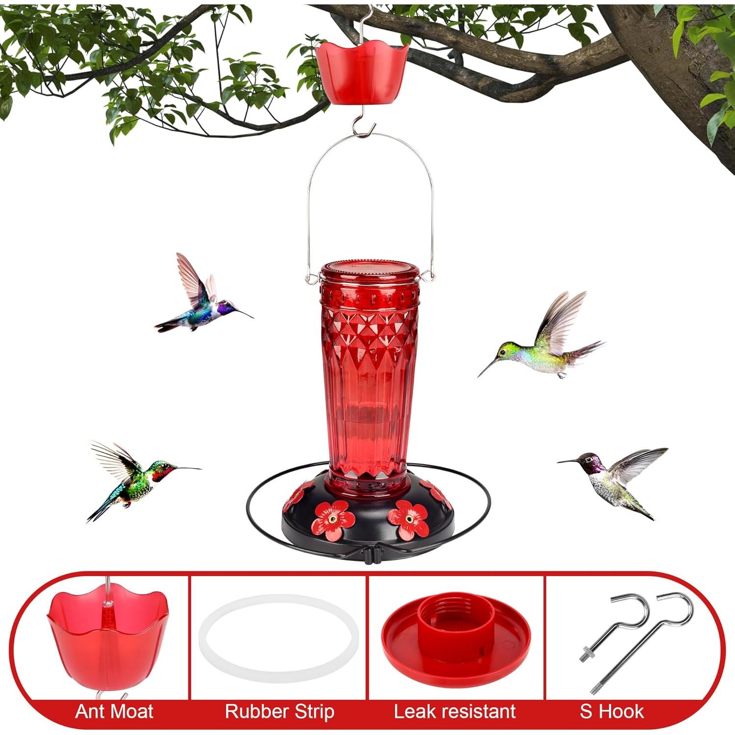 Comedero para Colibrí Zamelane 0.47L 6 Puertos Vidrio Rojo