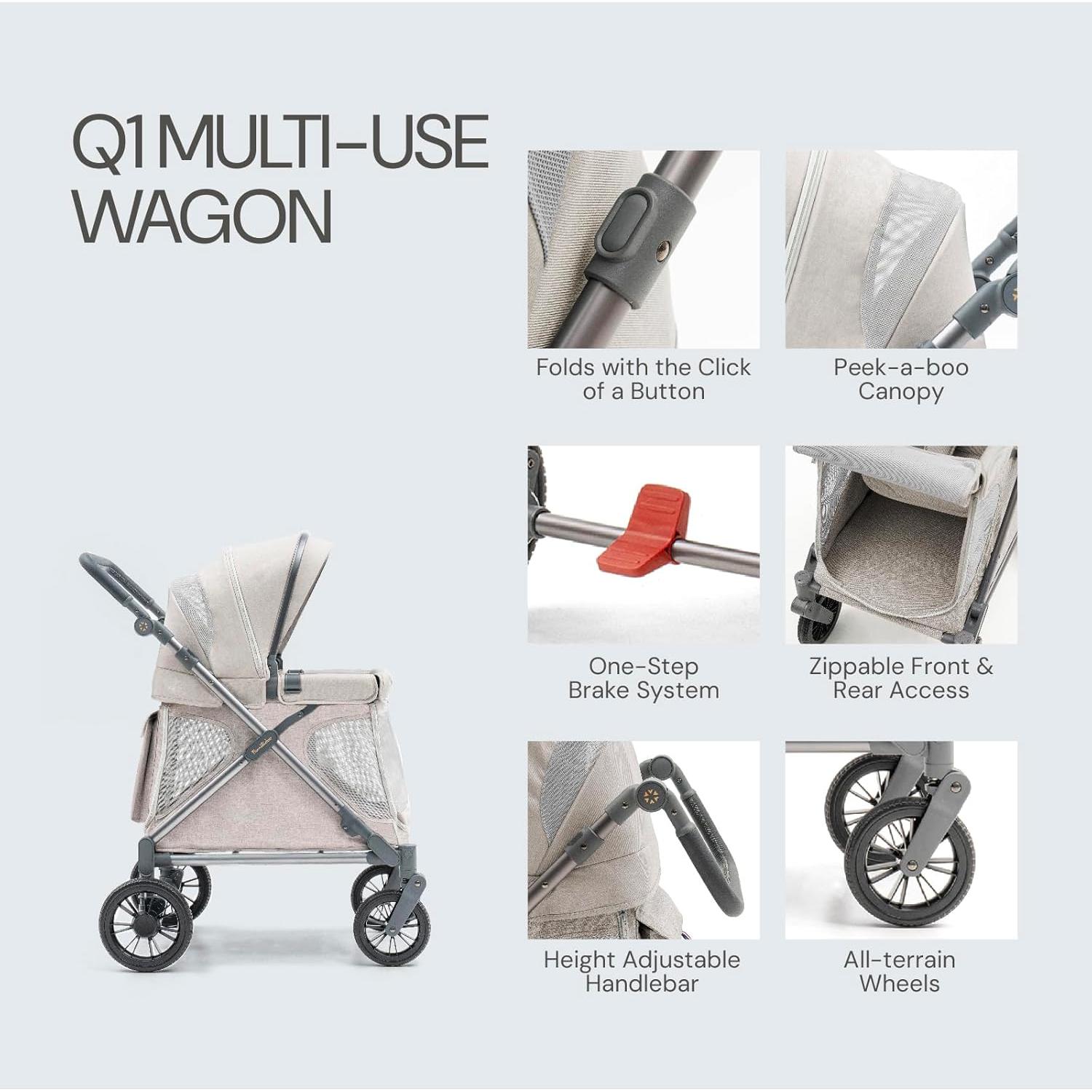 Carro Multifuncional Familidoo Q1 - Plegable y Ligero para Niños y Mascotas - Soporta 60 kg