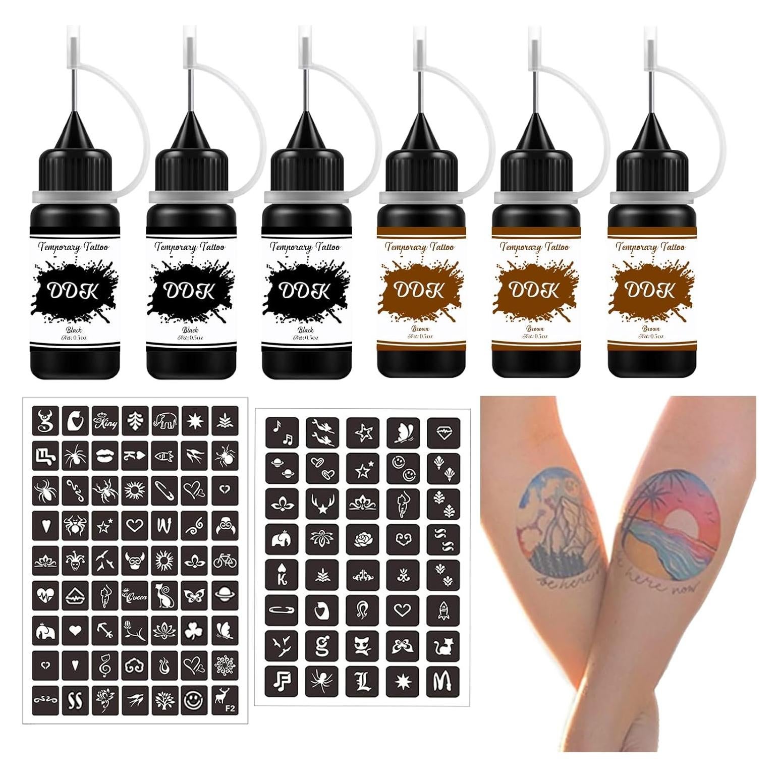 Kit de Tatuajes Temporales Diduikalor con 6 Tintas 15ml y 64 Plantillas