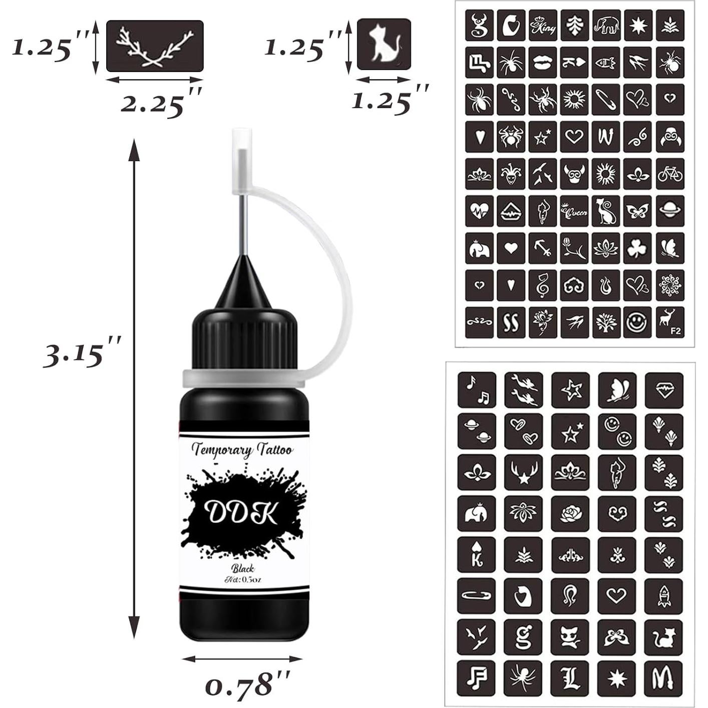 Kit de Tatuajes Temporales Diduikalor con 6 Tintas 15ml y 64 Plantillas