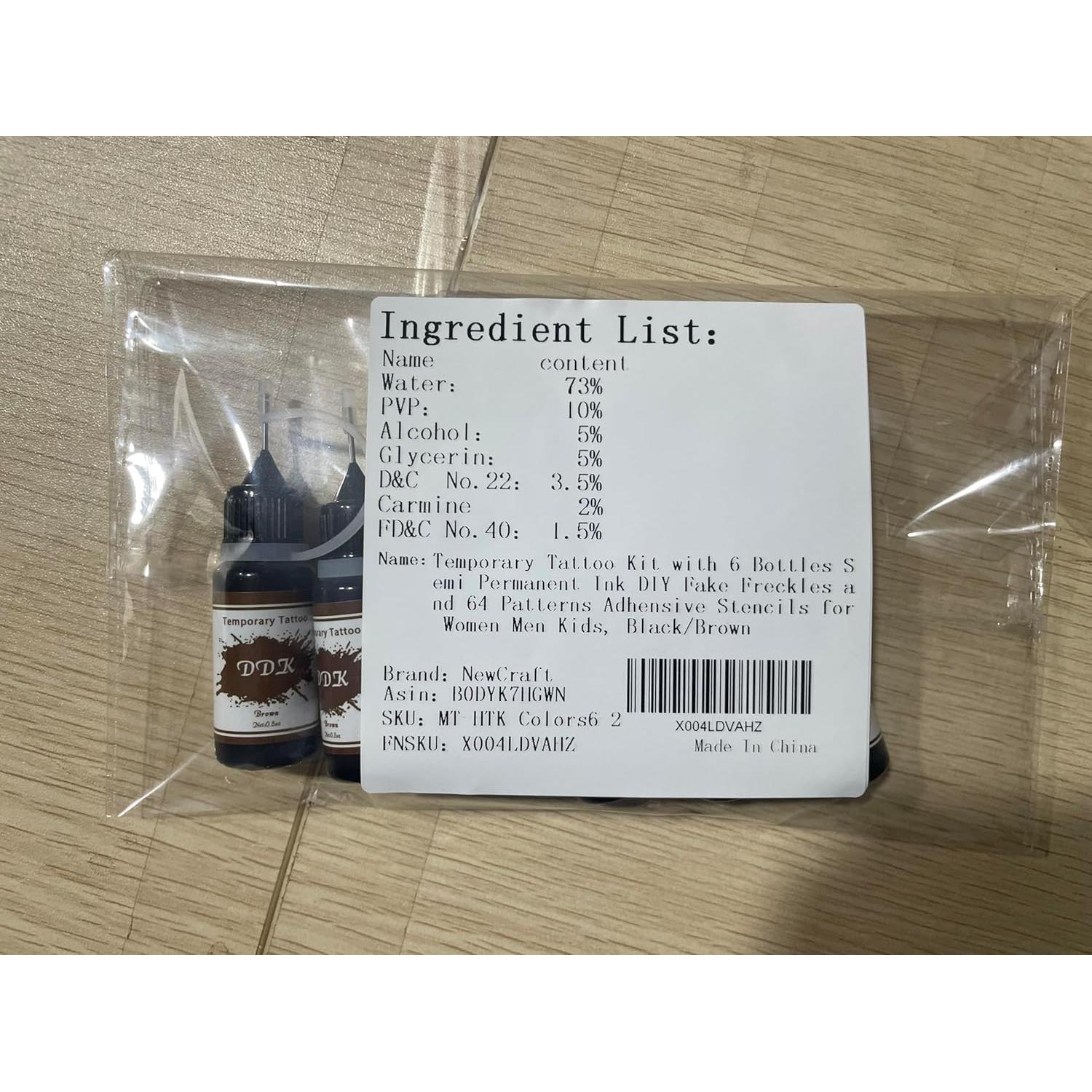 Kit de Tatuajes Temporales Diduikalor con 6 Tintas 15ml y 64 Plantillas