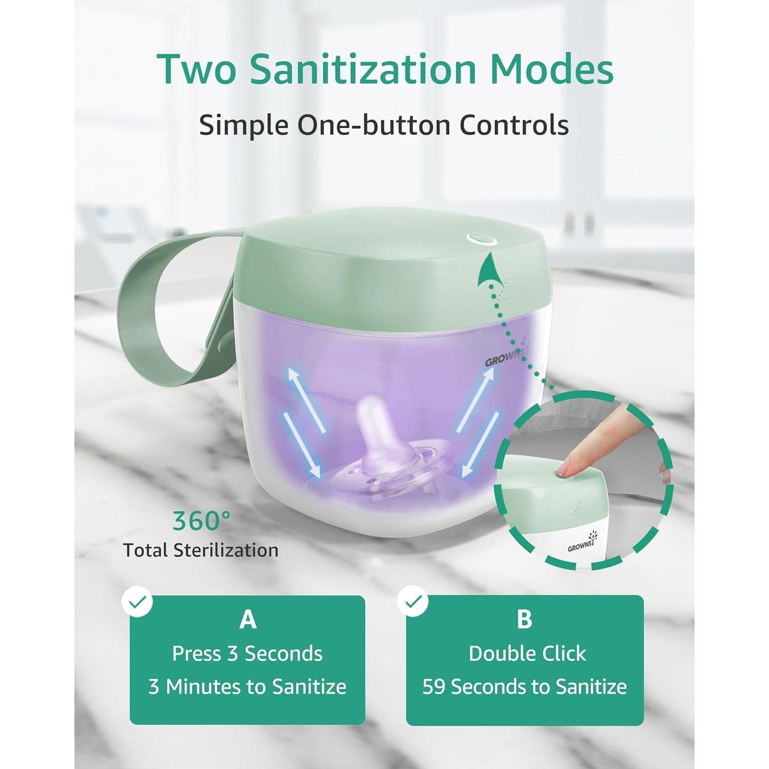 Esterilizador de Chupetes GROWNSY UV Portátil Verde 99.99% Limpio