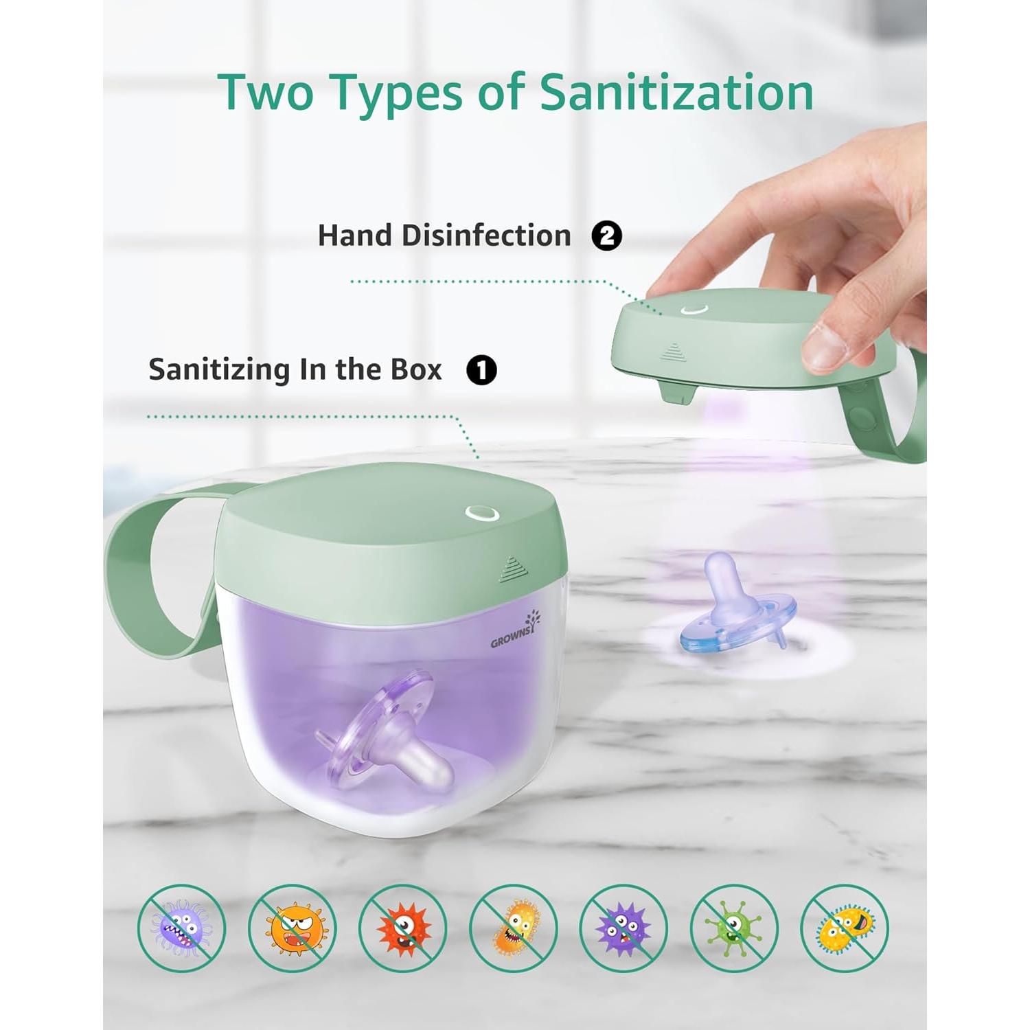 Esterilizador de Chupetes GROWNSY UV Portátil Verde 99.99% Limpio
