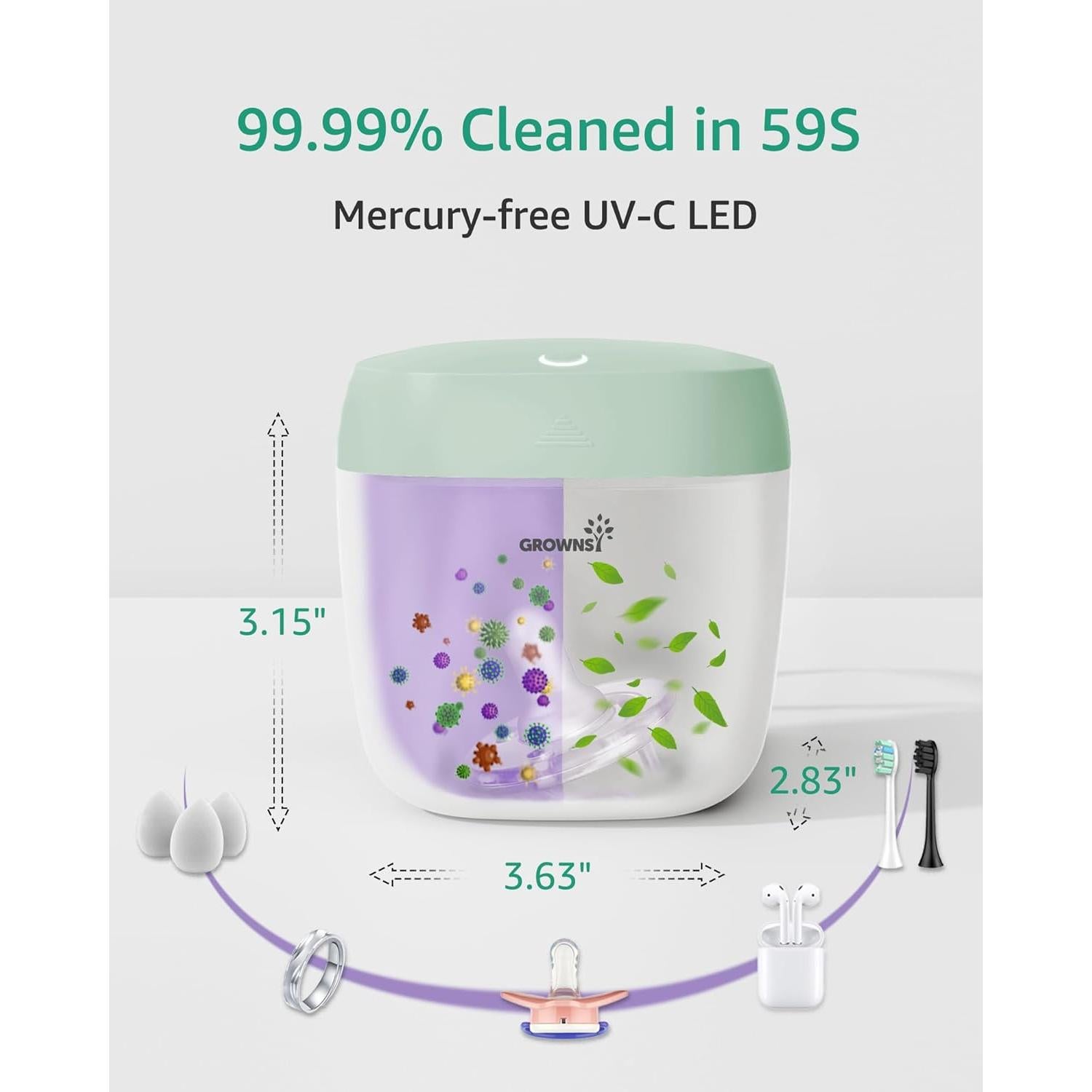 Esterilizador de Chupetes GROWNSY UV Portátil Verde 99.99% Limpio