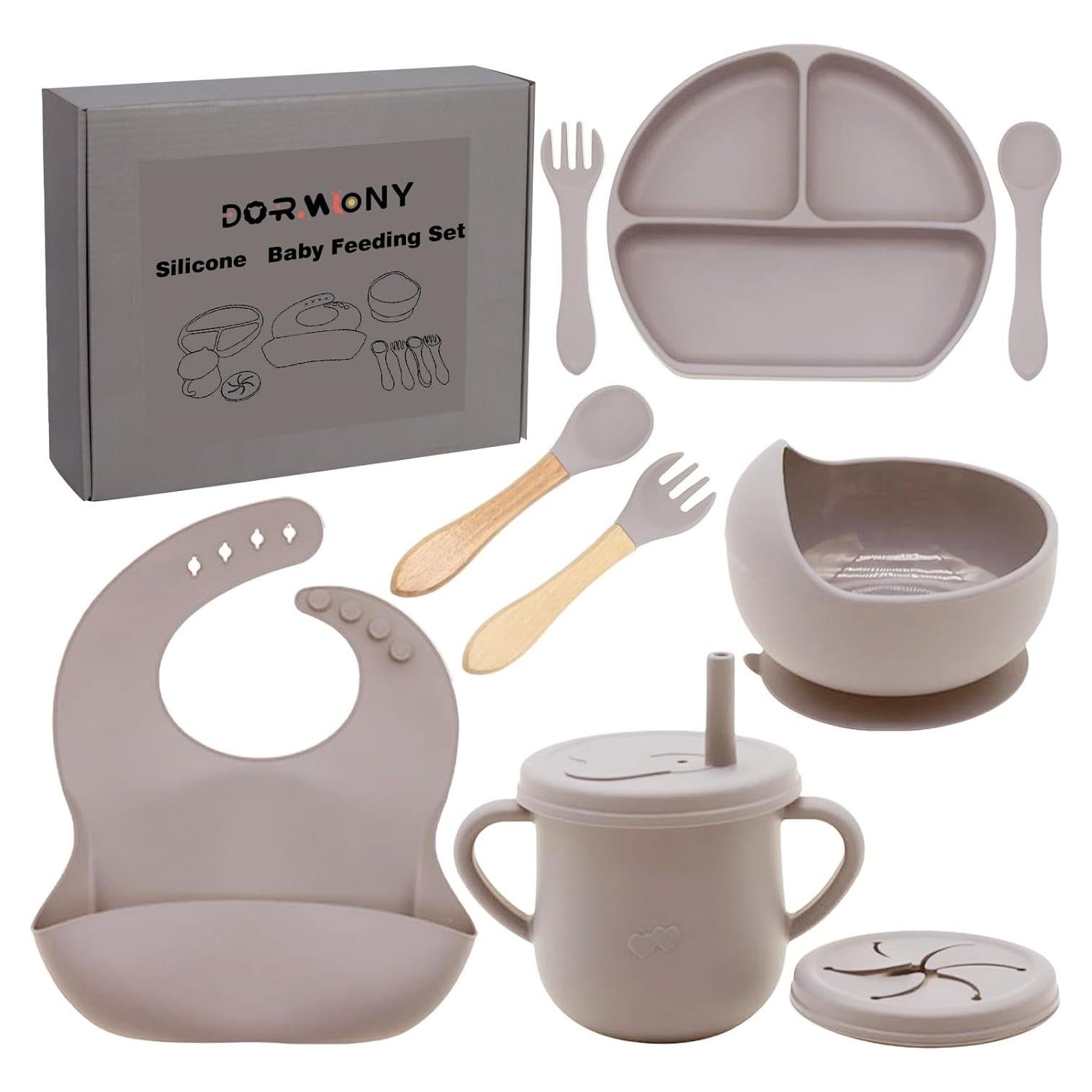 Set de Alimentación de Silicona Dormlony 9 Piezas Bebés Beige