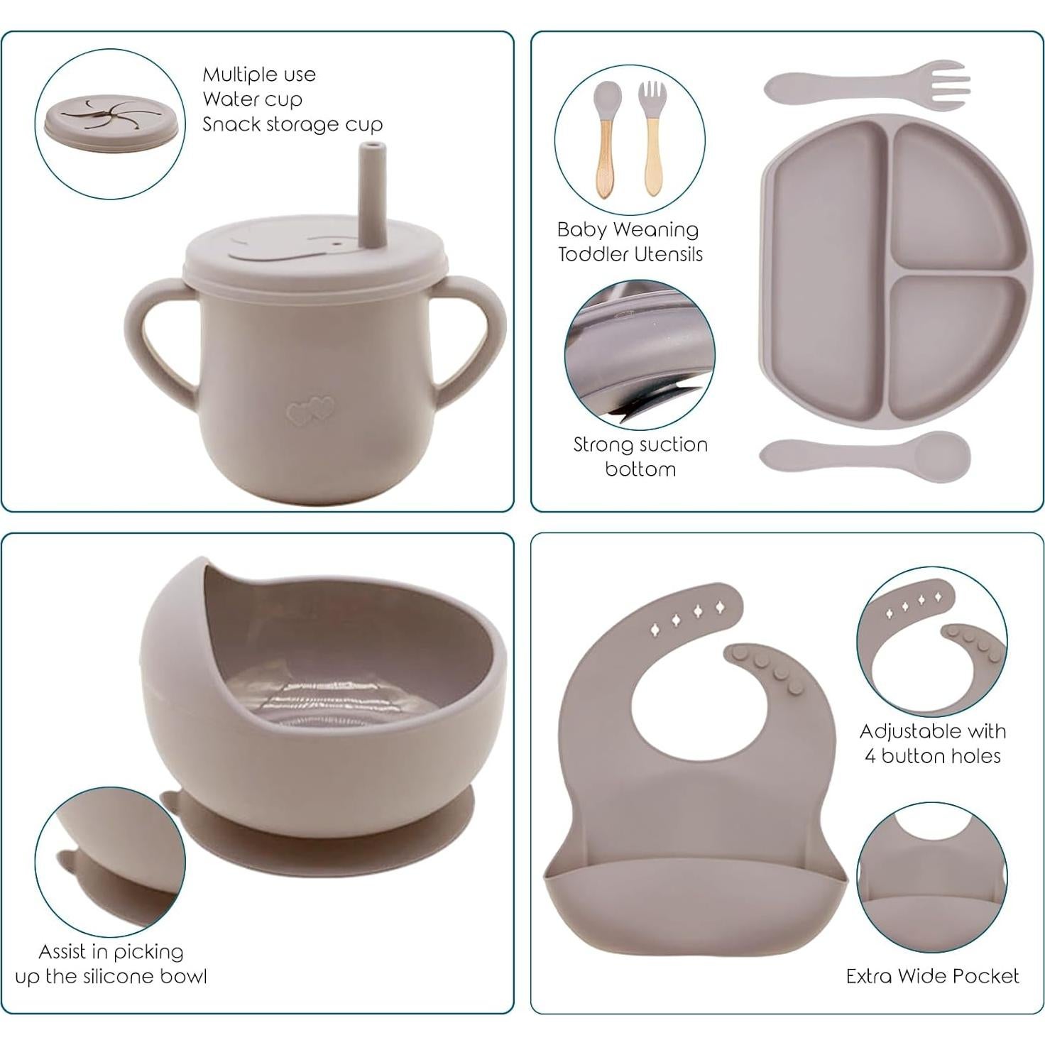 Set de Alimentación de Silicona Dormlony 9 Piezas Bebés Beige