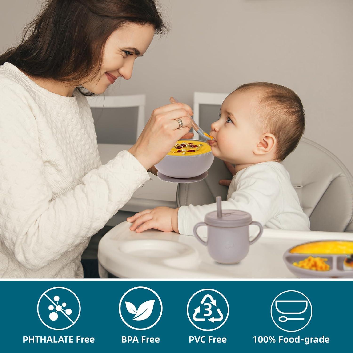 Set de Alimentación de Silicona Dormlony 9 Piezas Bebés Beige