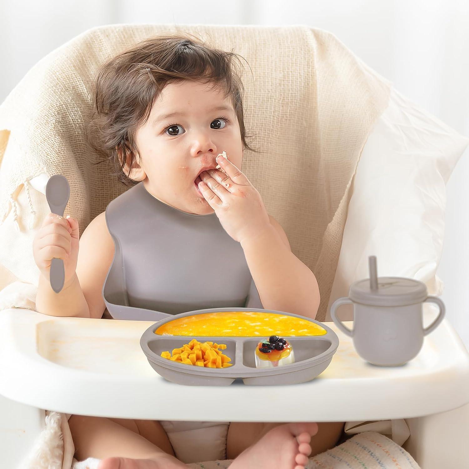 Set de Alimentación de Silicona Dormlony 9 Piezas Bebés Beige