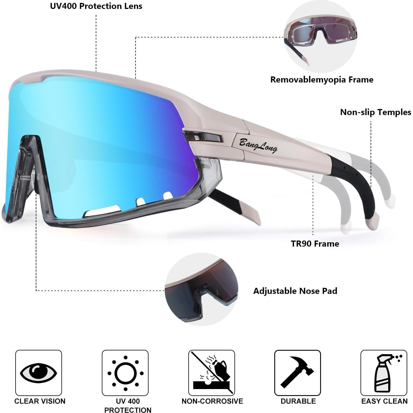 Gafas de Ciclismo BangLong UV400 para Hombres y Mujeres