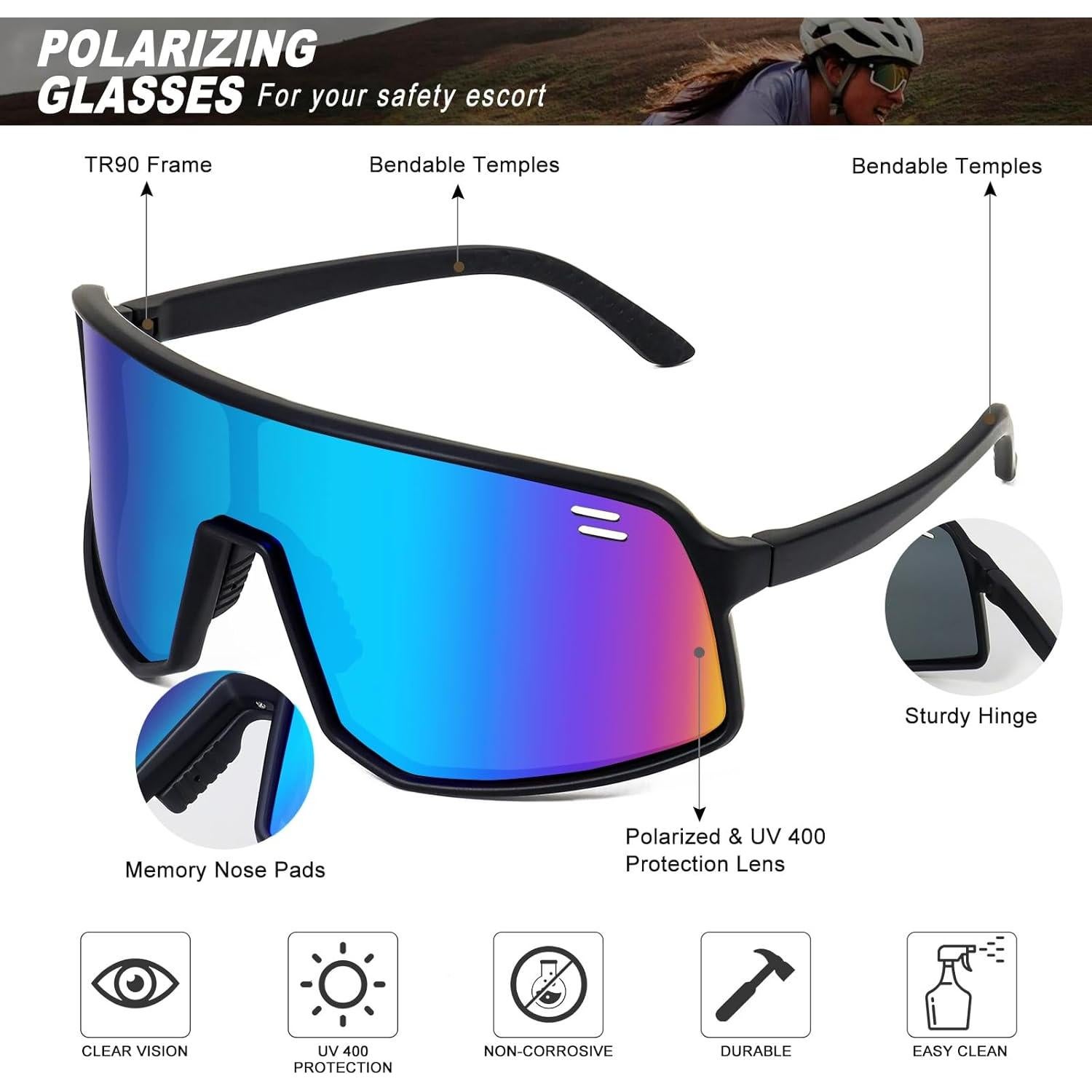 Gafas de Ciclismo Polarizadas UV400 TR90 Negras con Lente Azul