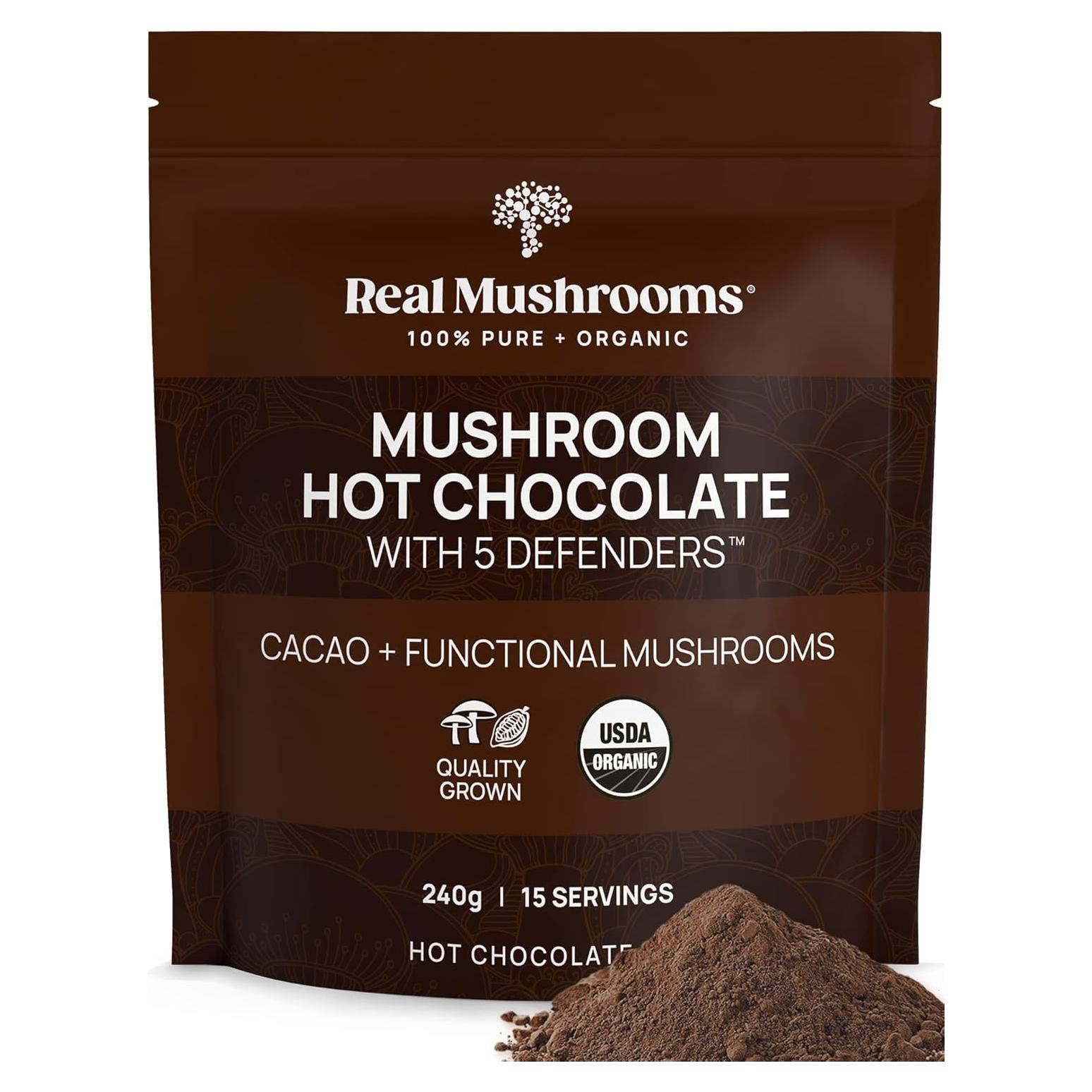 Chocolate Caliente Orgánico Real Mushrooms 240g - Vegano y Sin Gluten