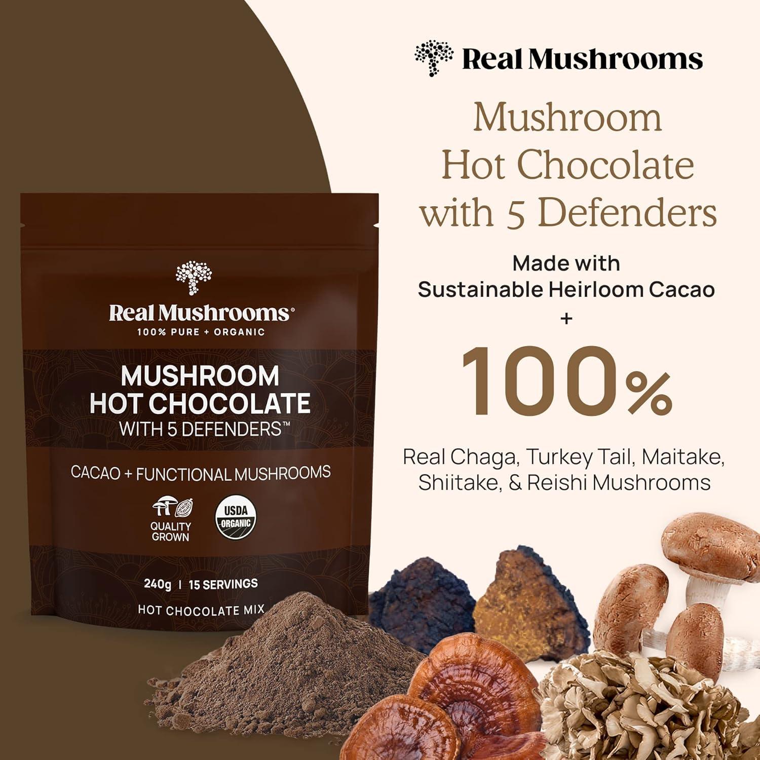 Chocolate Caliente Orgánico Real Mushrooms 240g - Vegano y Sin Gluten