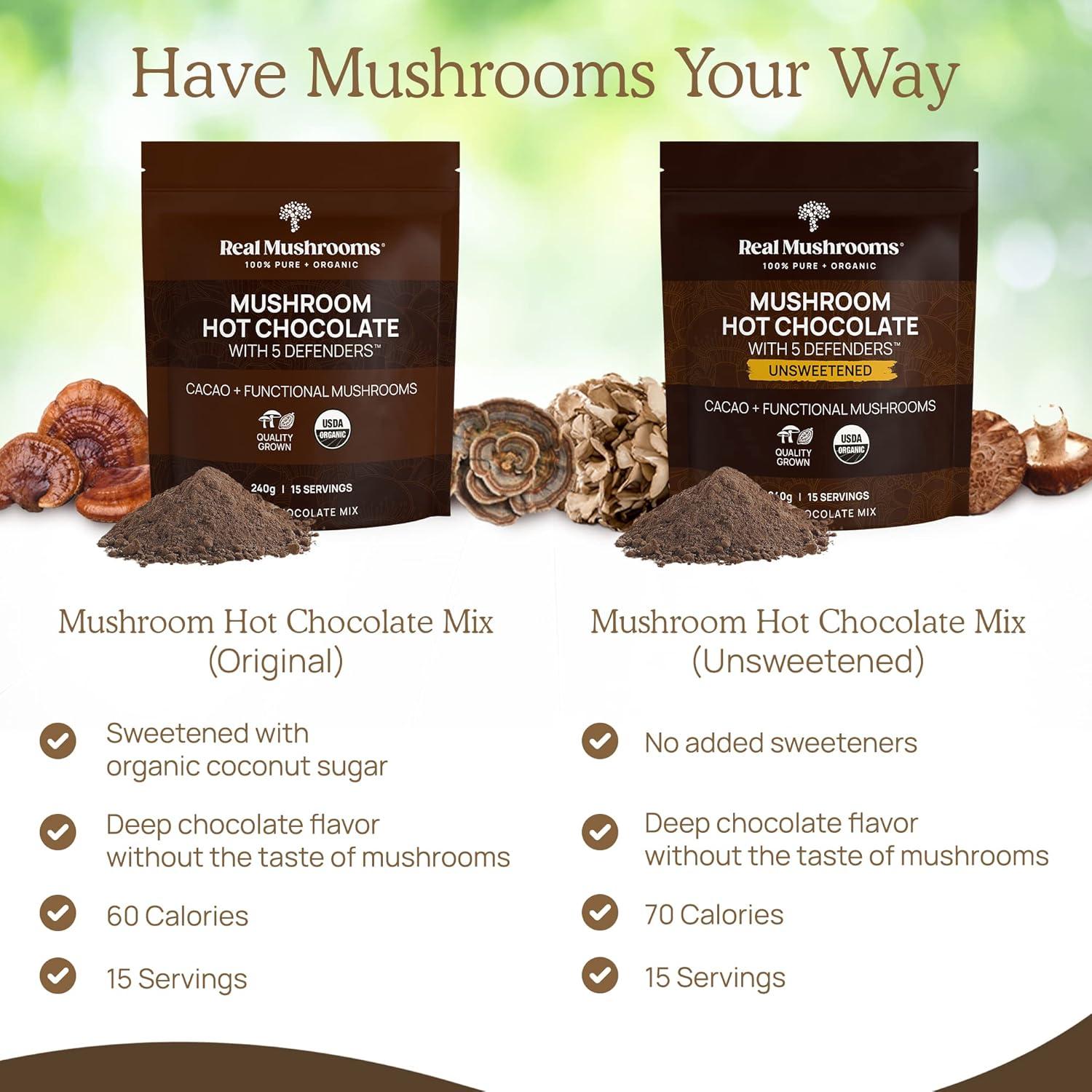 Chocolate Caliente Orgánico Real Mushrooms 240g - Vegano y Sin Gluten