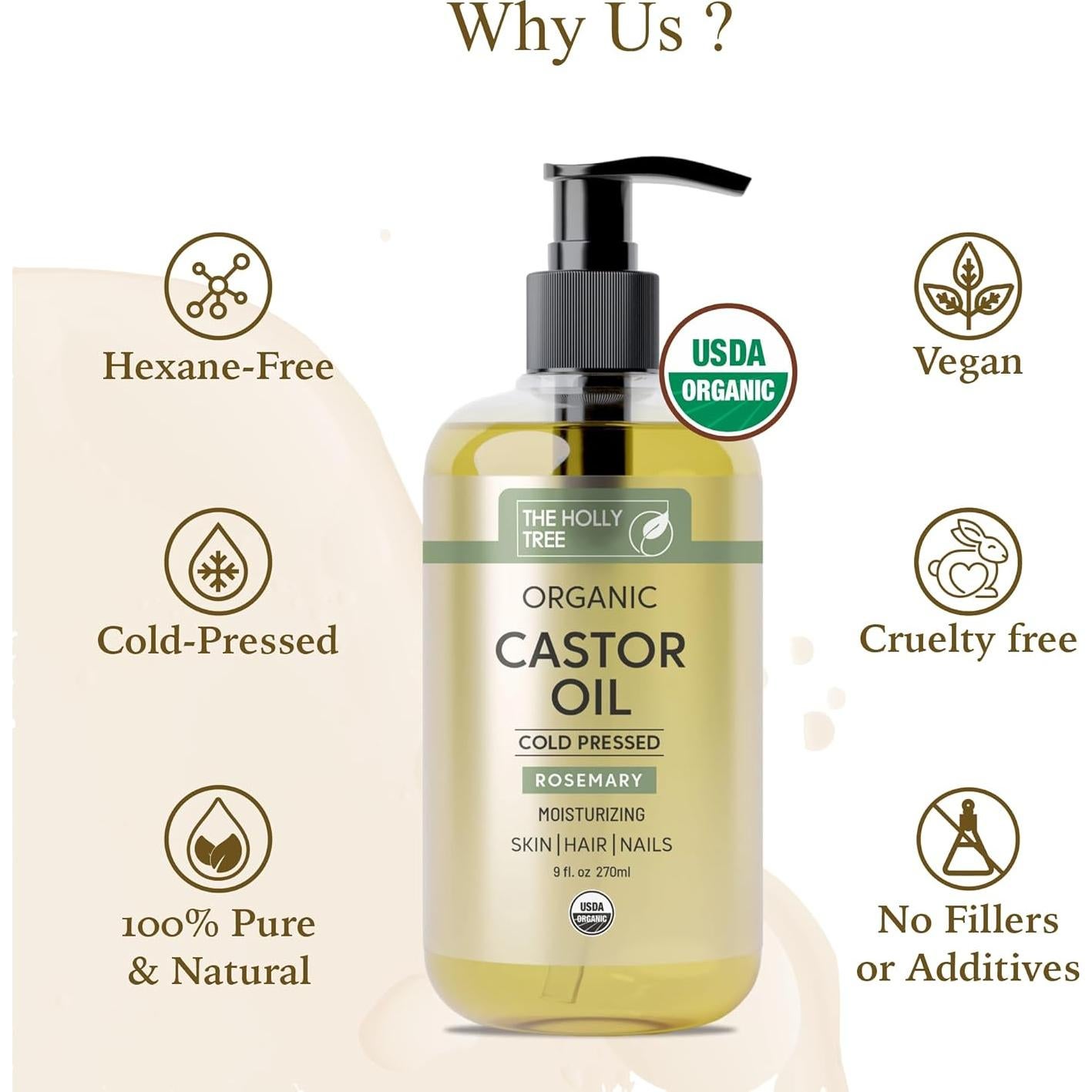 Aceite de Ricino Orgánico 266 ml The Holly Tree - Infusionado con Romero