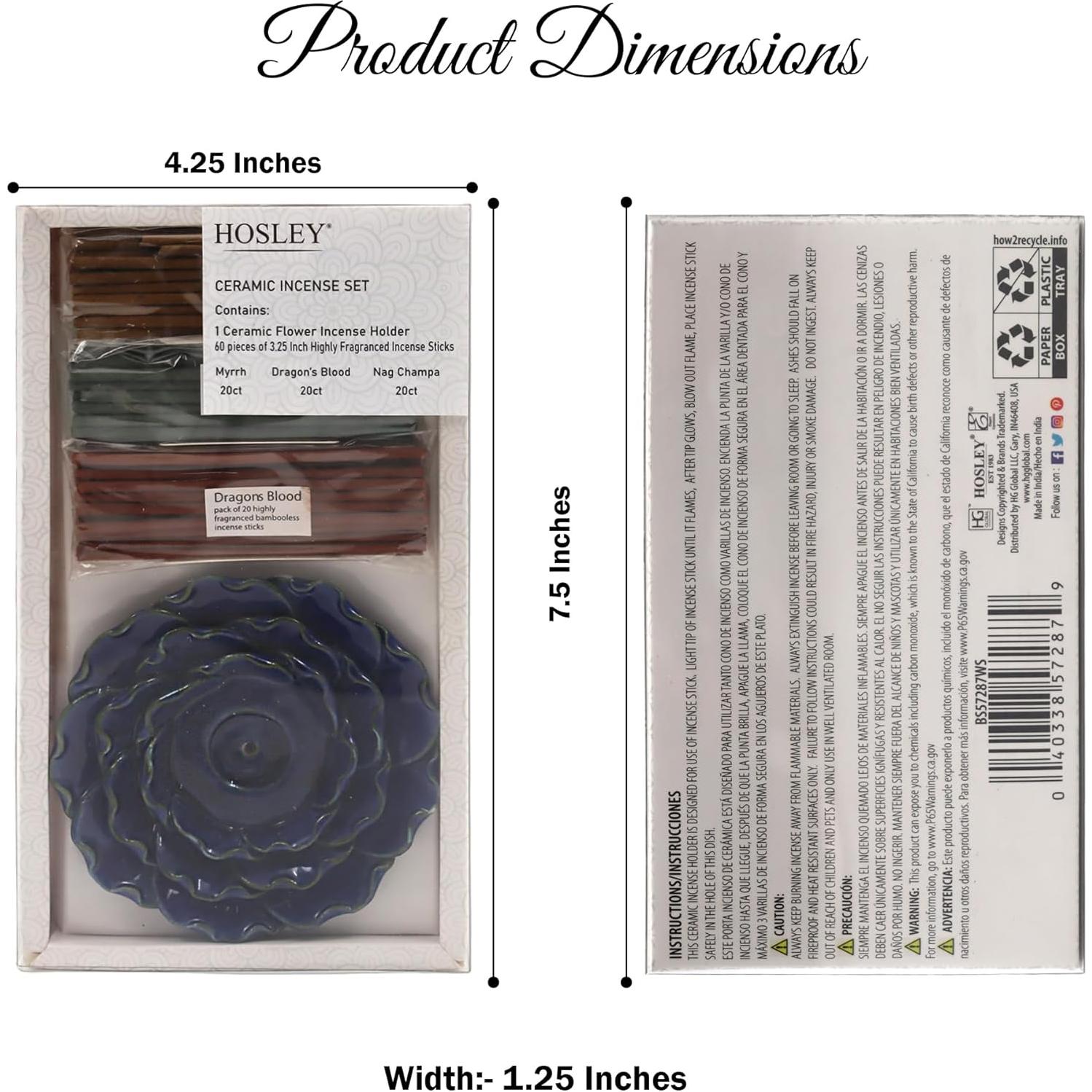 Juego de Incienso Premium Hosley con 60 Varitas y Soporte