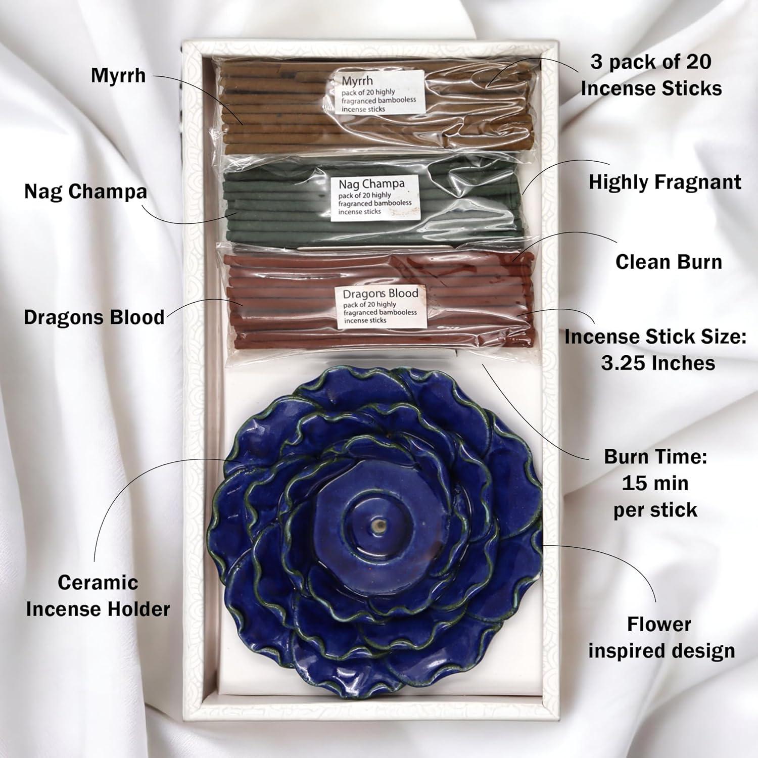 Juego de Incienso Premium Hosley con 60 Varitas y Soporte