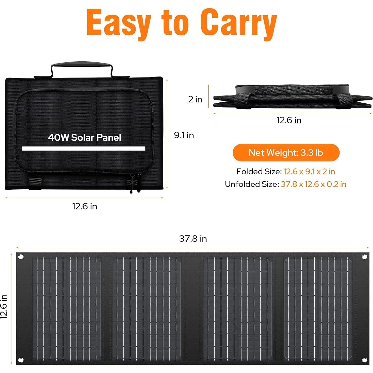 Cargador Solar Plegable SinKeu 40W USB C para Camping