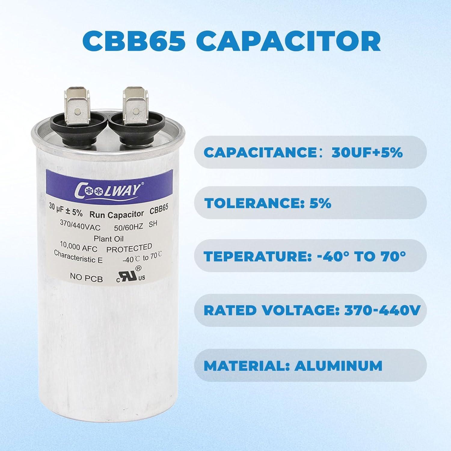 Capacitor de Arranque Doble COOLWAY 30uF 370/440V CBB65