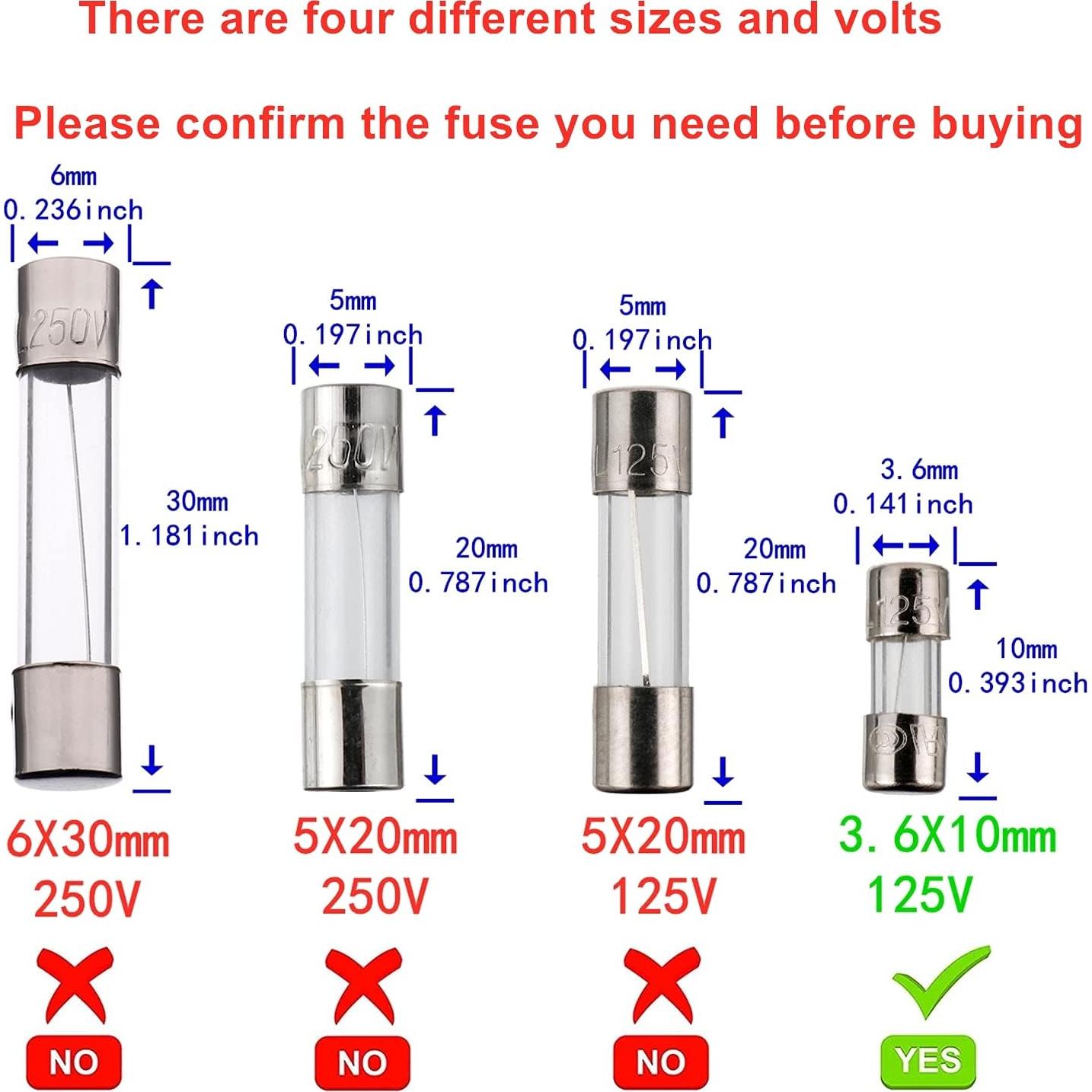 Fusibles de vidrio BOJACK 2.5A 3.6x10mm Paquete de 10