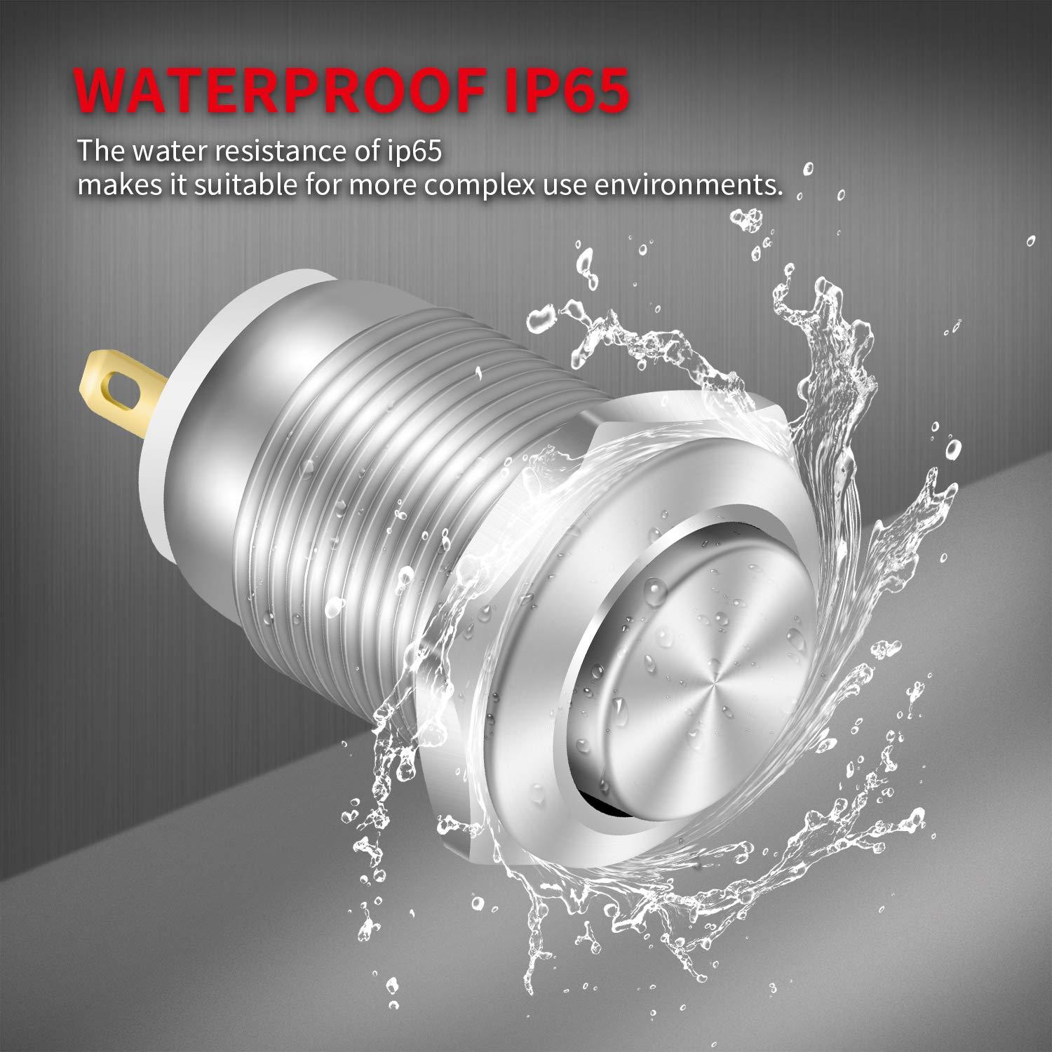 Interruptor de Botón Momentáneo 12mm DaierTek IP65 Acero Inoxidable