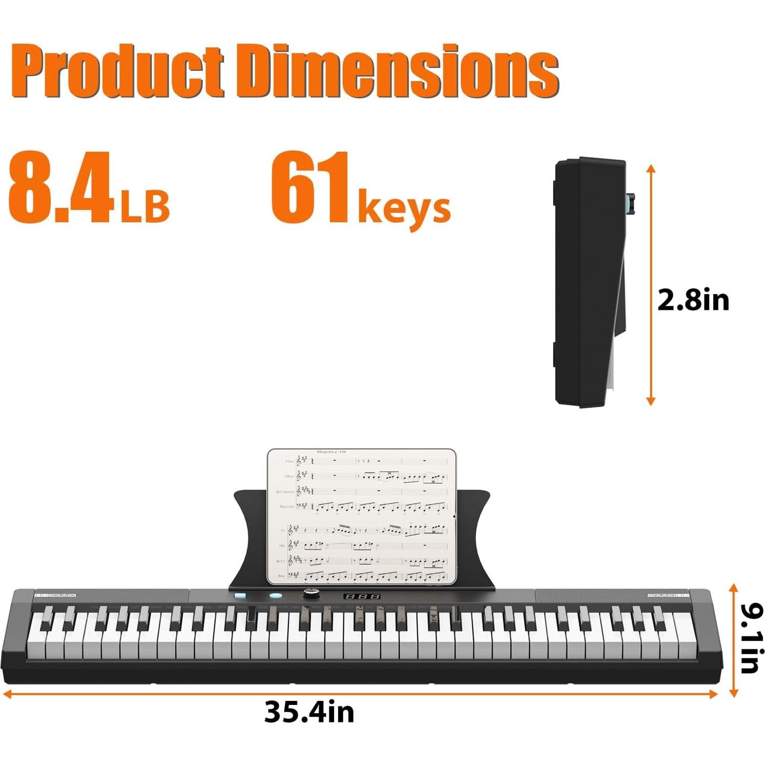 Piano Eléctrico Portátil Senfot 61 Teclas con Altavoces
