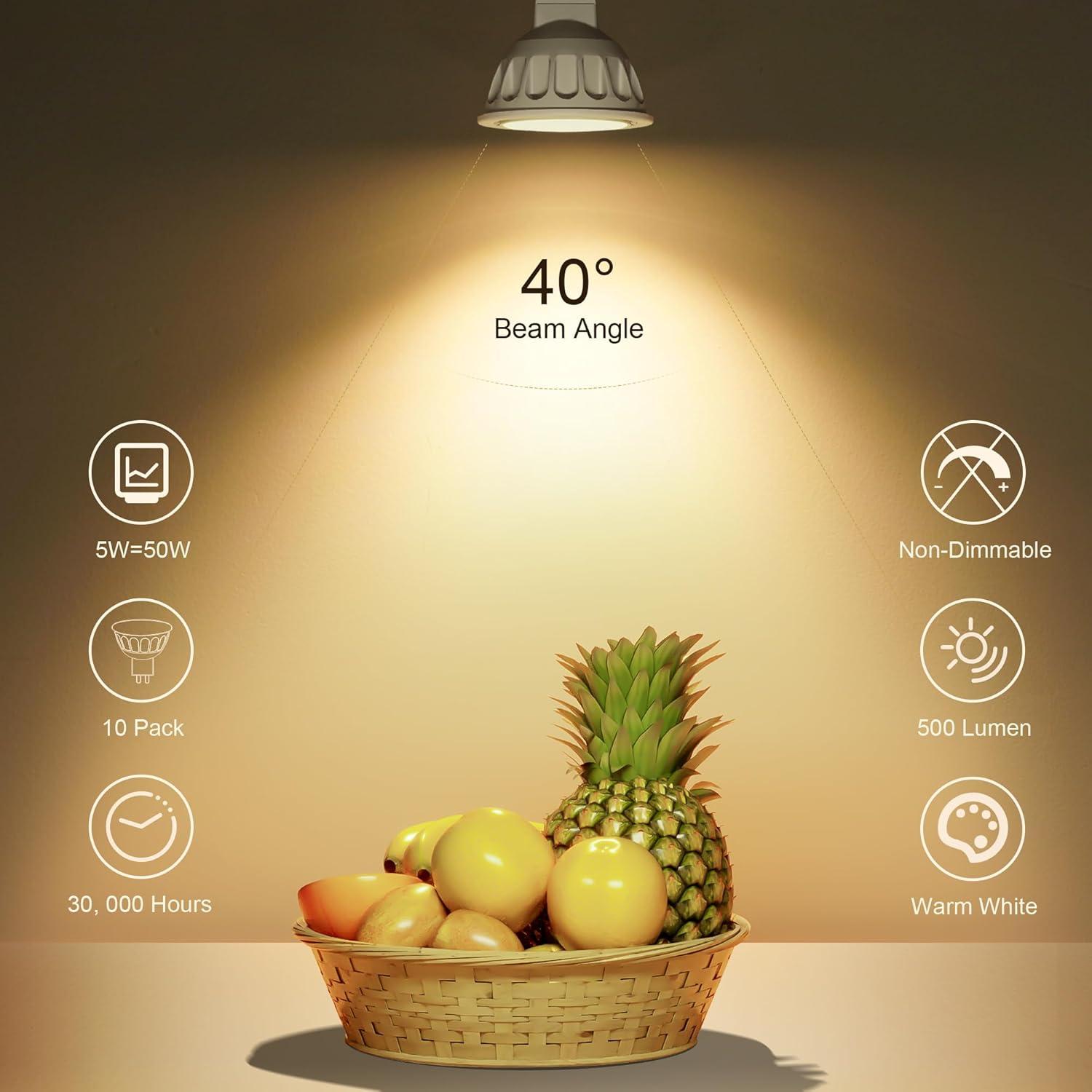 Bombillas LED MR16 Alexpex 10 Unidades 3000K 5W 500LM GU5.3