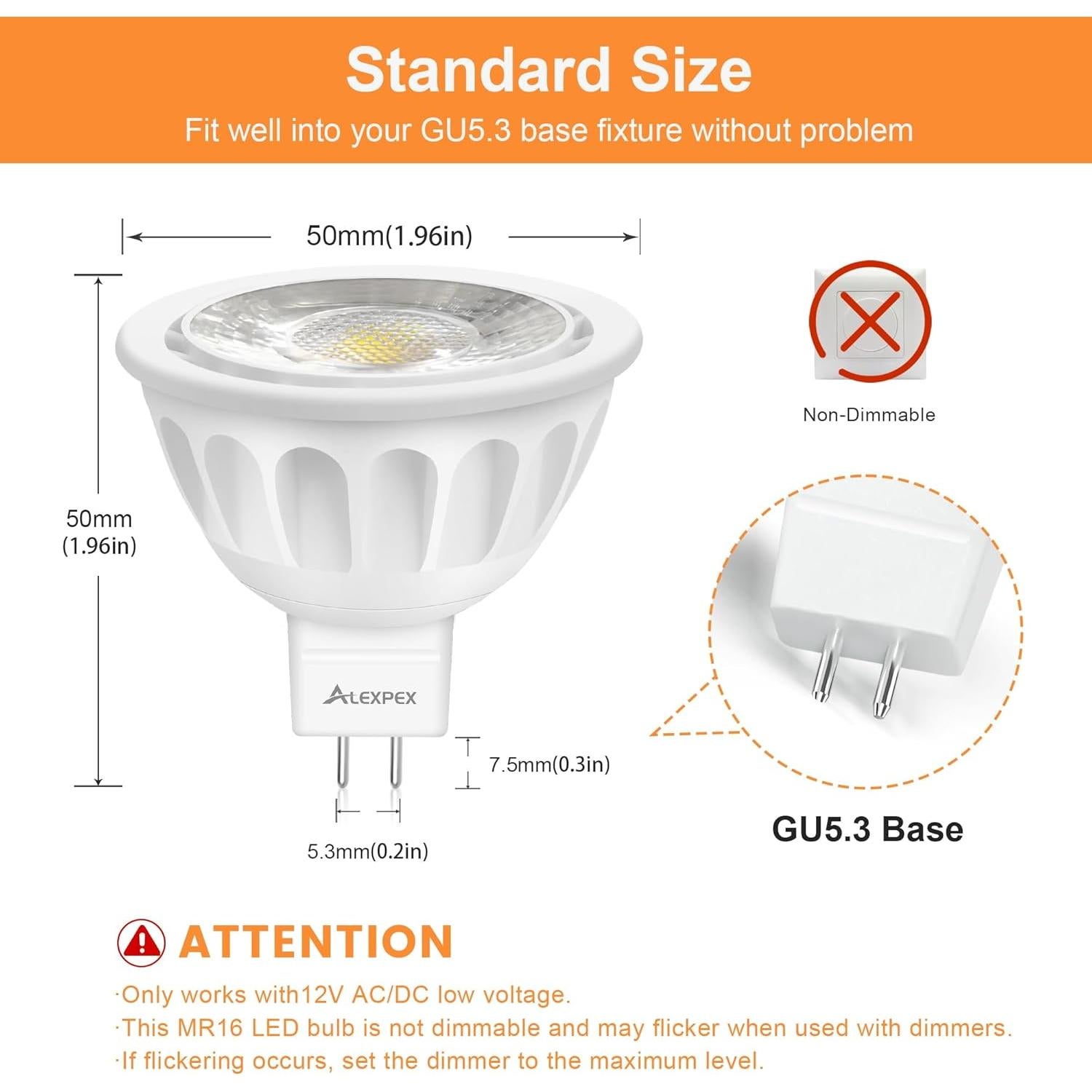 Bombillas LED MR16 Alexpex 10 Unidades 3000K 5W 500LM GU5.3