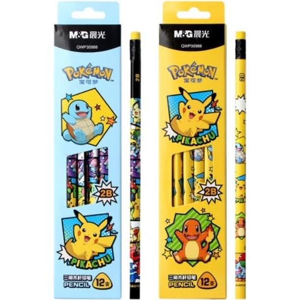 Lápices Triangulares 2B Pikachu con Borrador - 12 Piezas