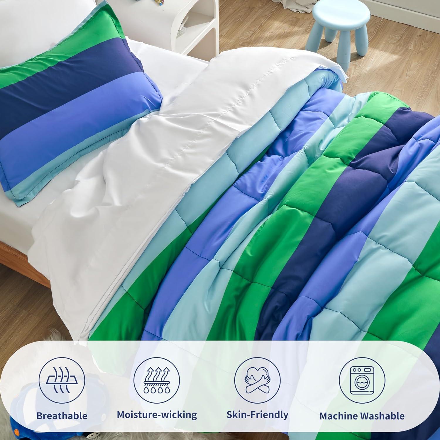 Conjunto de Edredón Sonive 7 Piezas Rayas Rugby Azul Verde