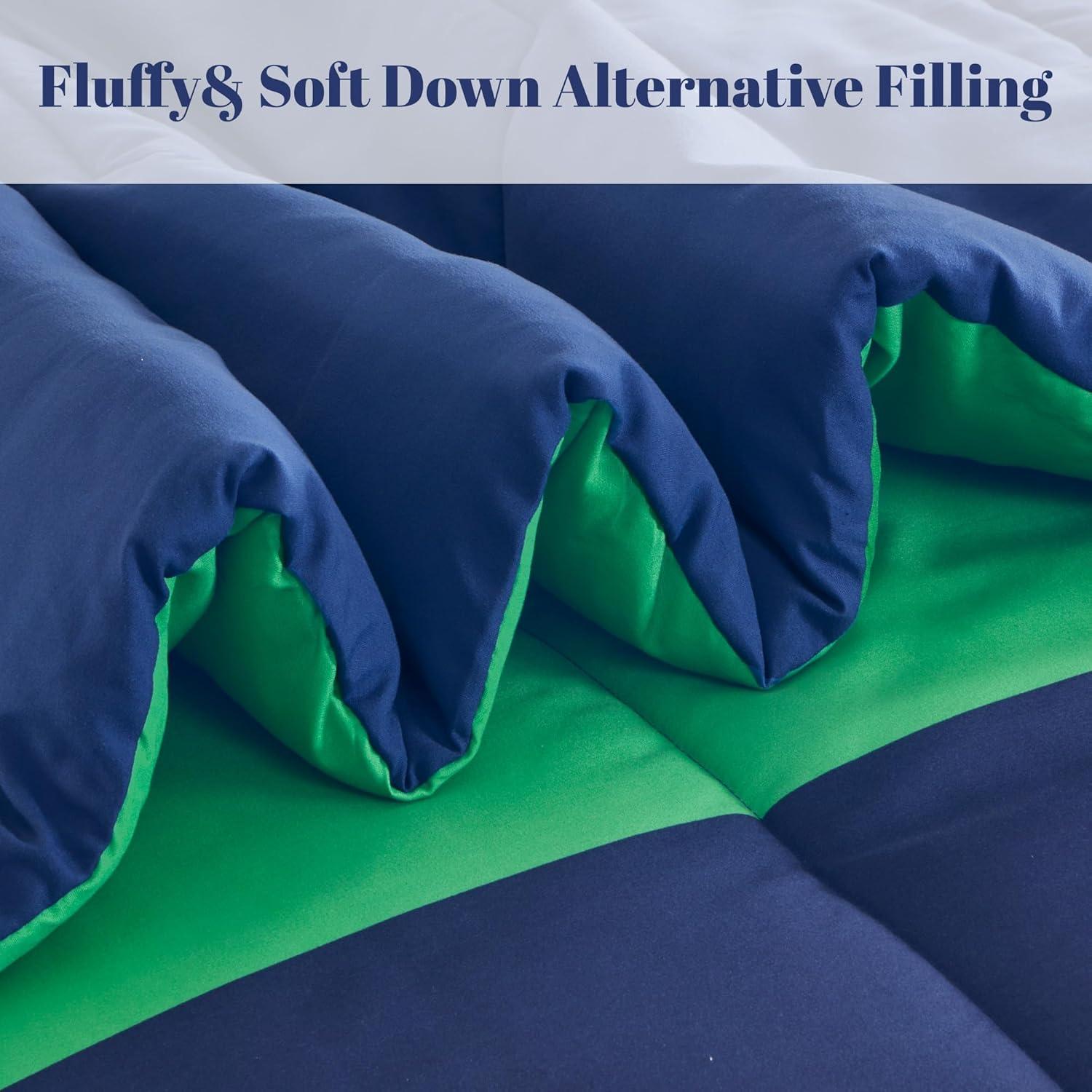 Conjunto de Edredón Sonive 7 Piezas Rayas Rugby Azul Verde