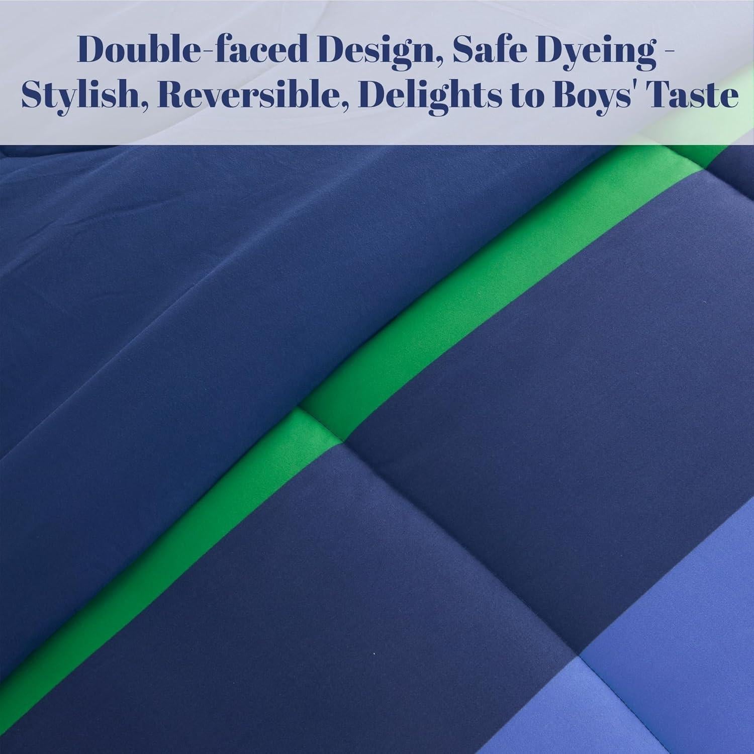 Conjunto de Edredón Sonive 7 Piezas Rayas Rugby Azul Verde