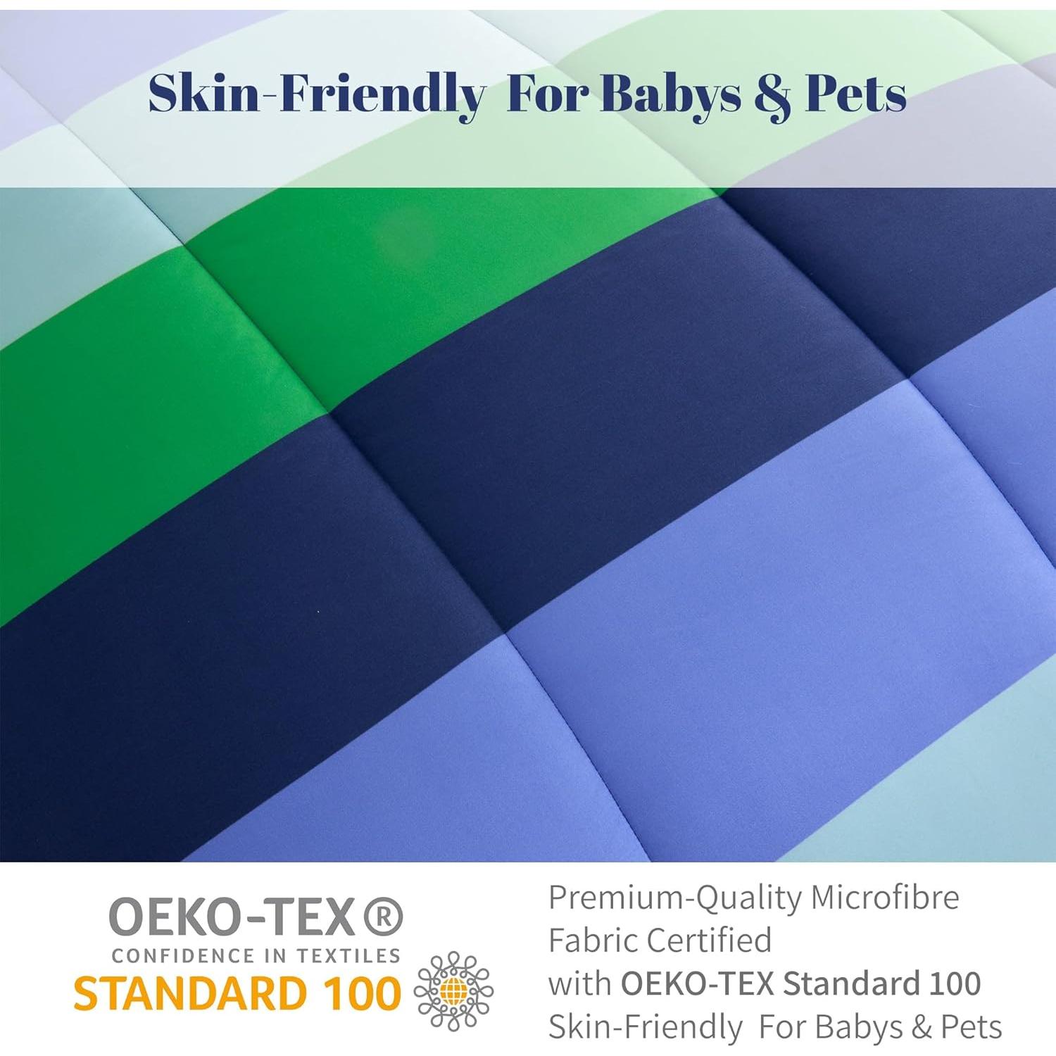 Conjunto de Edredón Sonive 7 Piezas Rayas Rugby Azul Verde