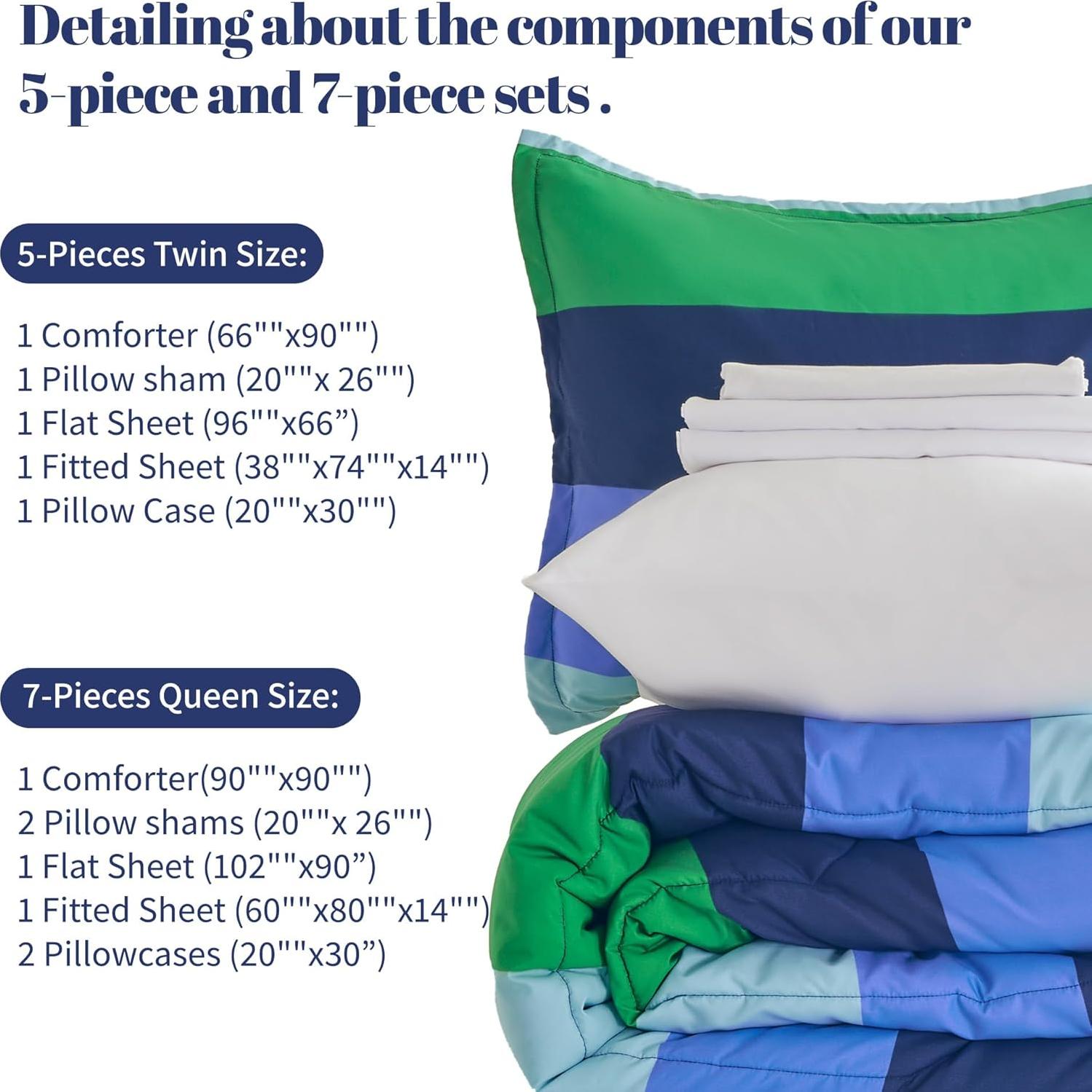 Conjunto de Edredón Sonive 7 Piezas Rayas Rugby Azul Verde