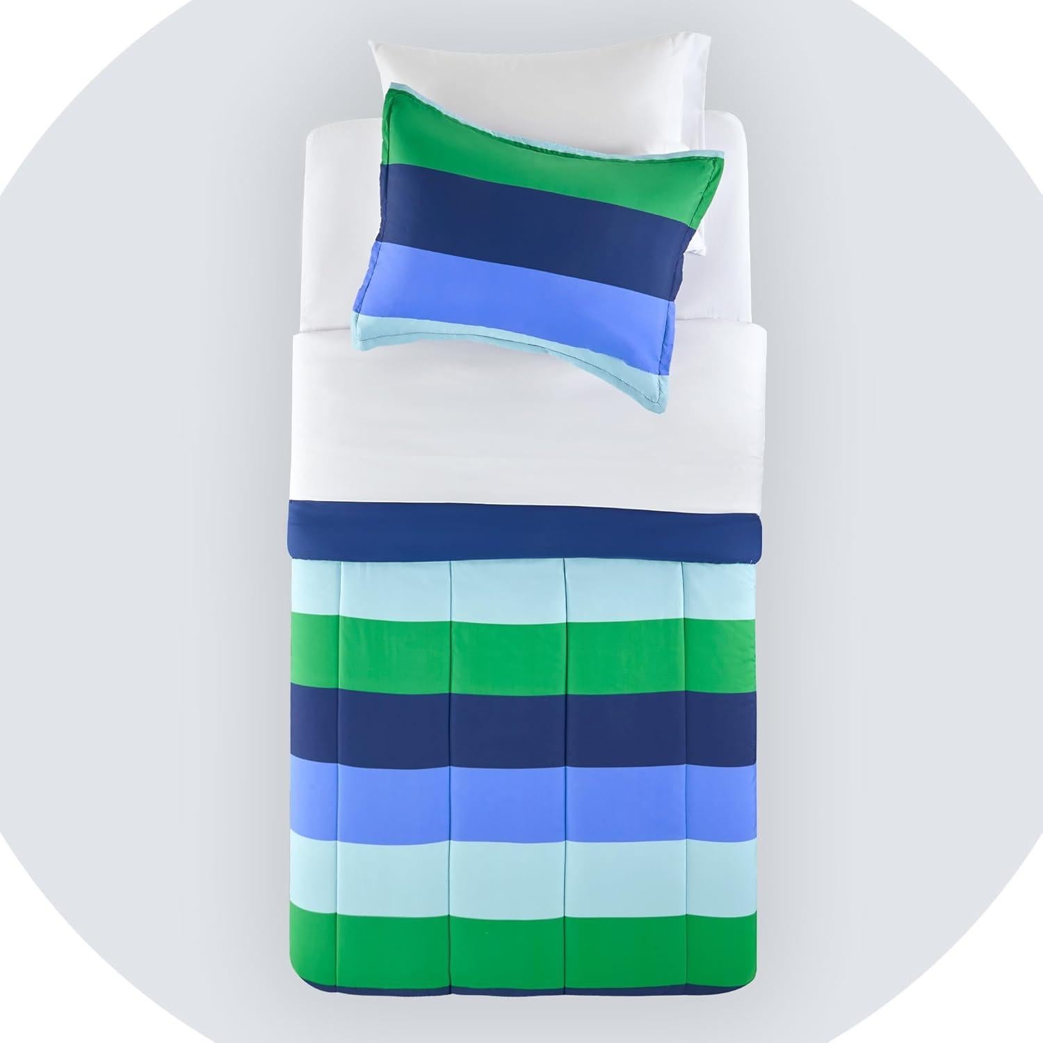 Conjunto de Edredón Sonive 7 Piezas Rayas Rugby Azul Verde