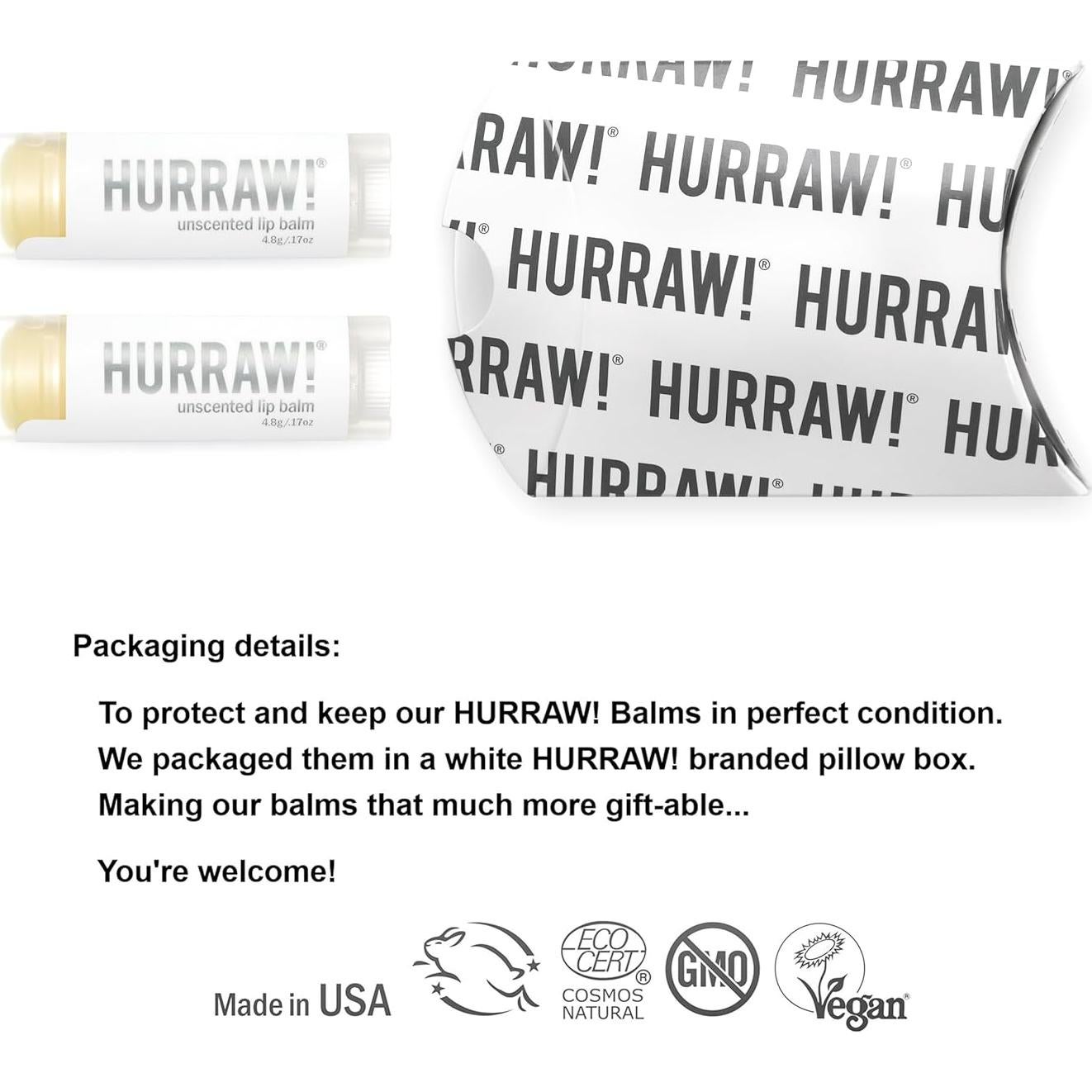 Bálsamo Labial Orgánico Hurraw! Sin Aroma - Paquete de 2