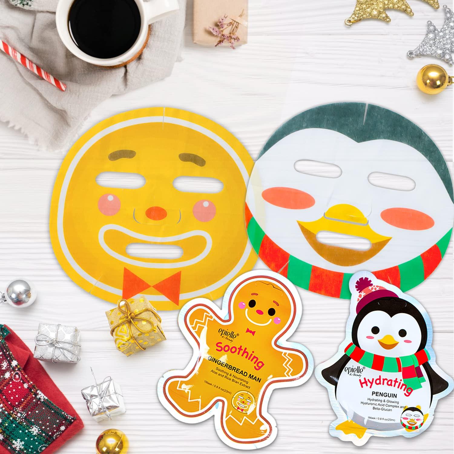 Máscaras Faciales de Hoja Epielle 12pk - Navidad y Spa
