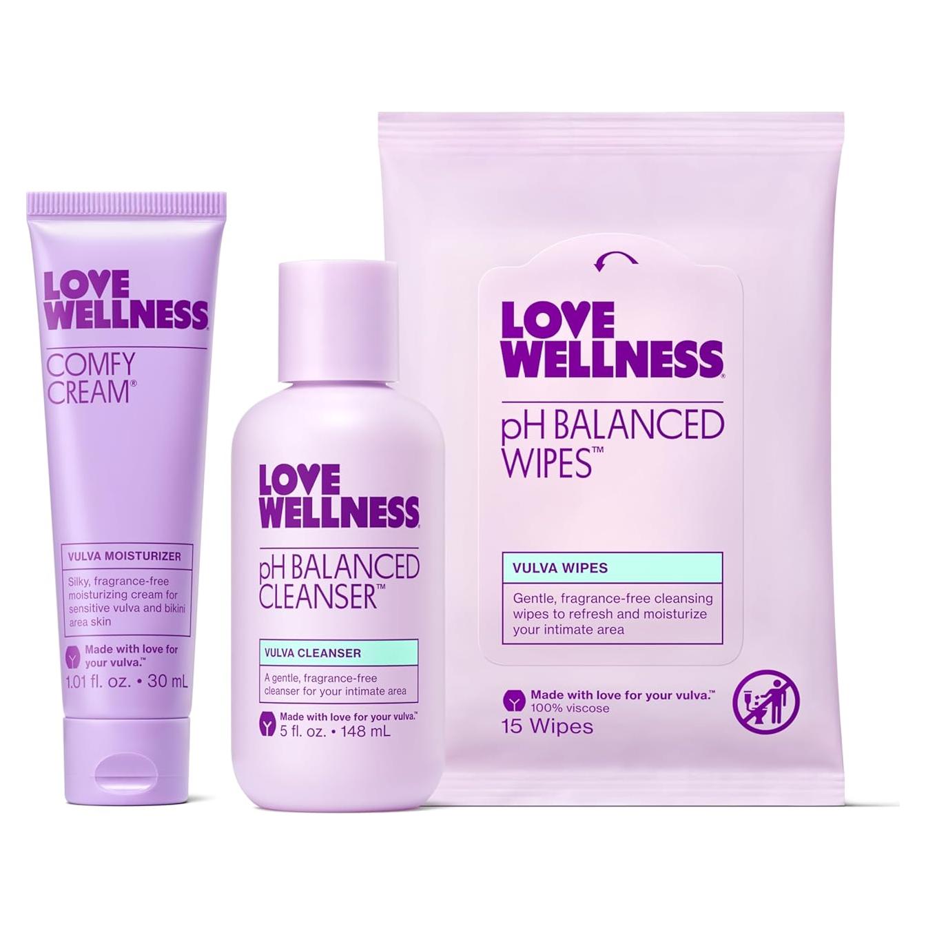 Paquete de Cuidado de la Piel Love Wellness - Limpiador, Crema y Toallitas