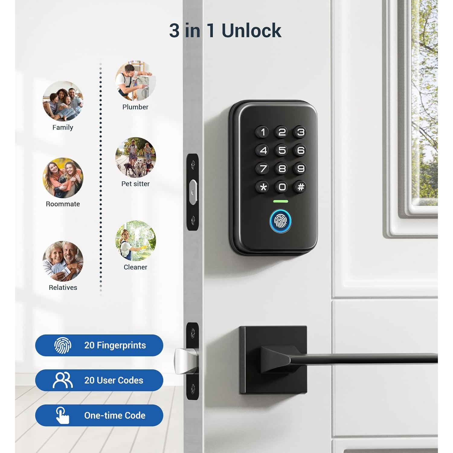 Cerradura Biométrica Veise VS02 con Huella Dactilar, Negro