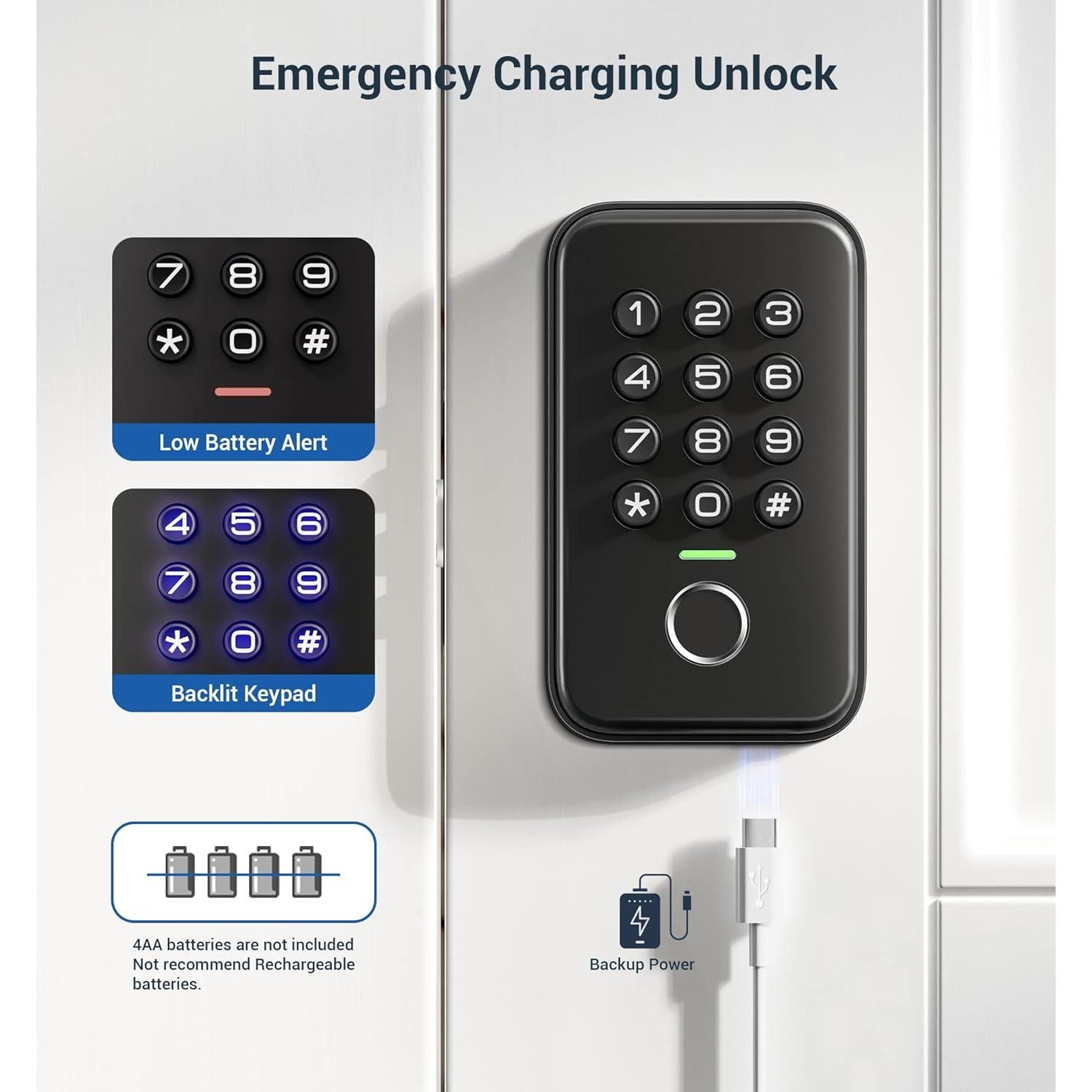 Cerradura Biométrica Veise VS02 con Huella Dactilar, Negro