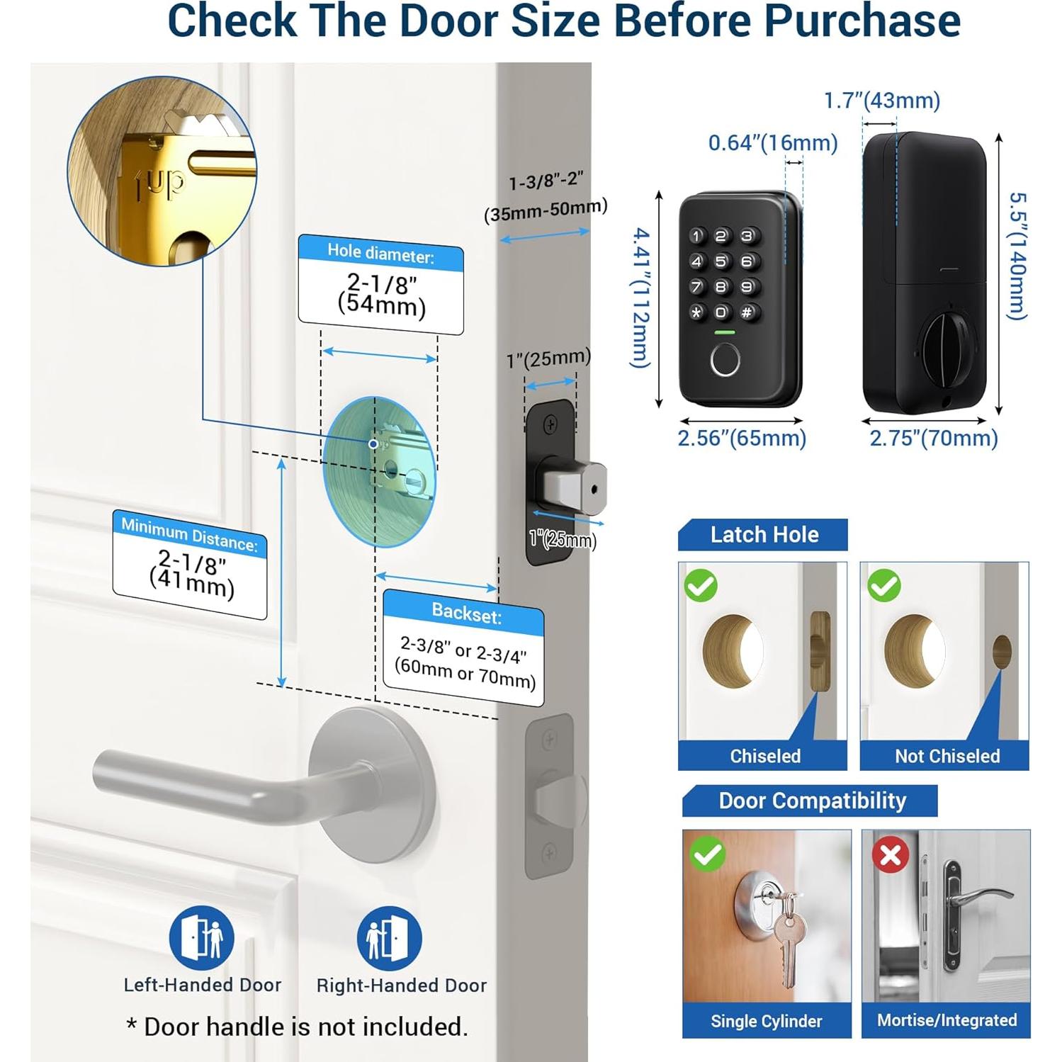 Cerradura Biométrica Veise VS02 con Huella Dactilar, Negro