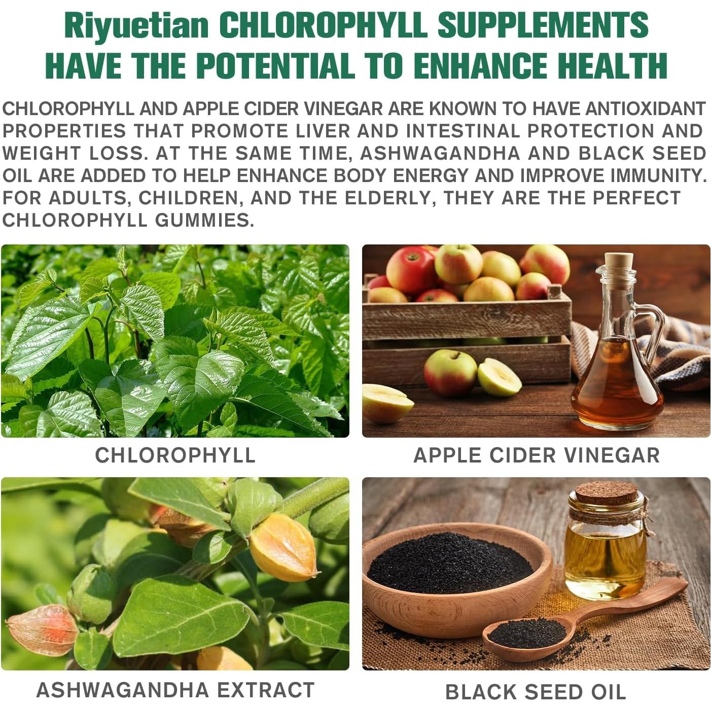 Gomitas de Clorofila Riyuetian 120 Unidades - Sin Azúcar, Veganas