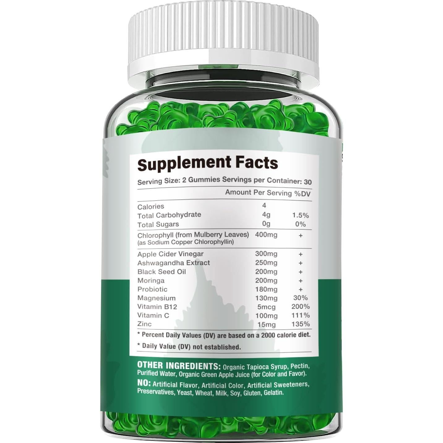 Gomitas de Clorofila Riyuetian 120 Unidades - Sin Azúcar, Veganas