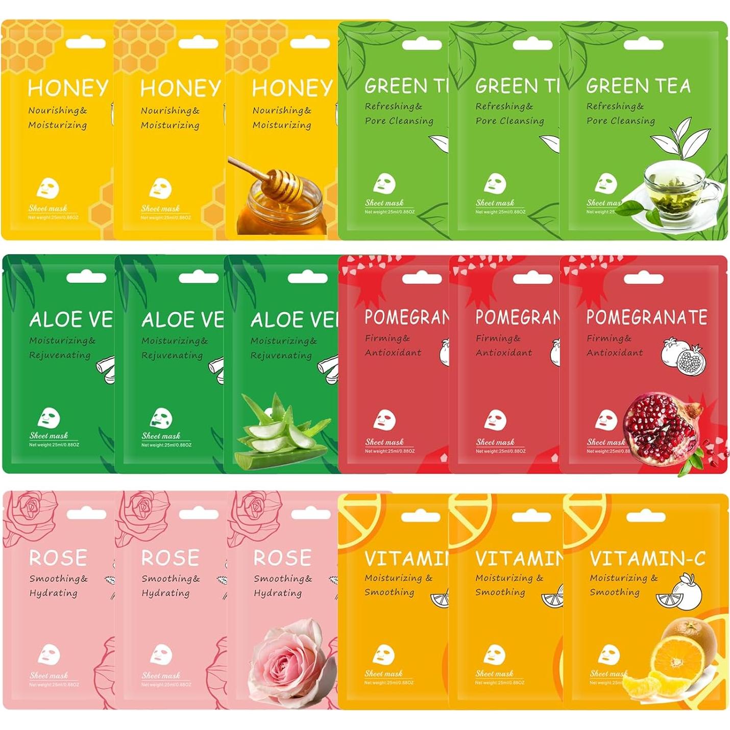 Set de 18 Mascarillas Faciales Hidratantes HuaShen para Piel Sensible