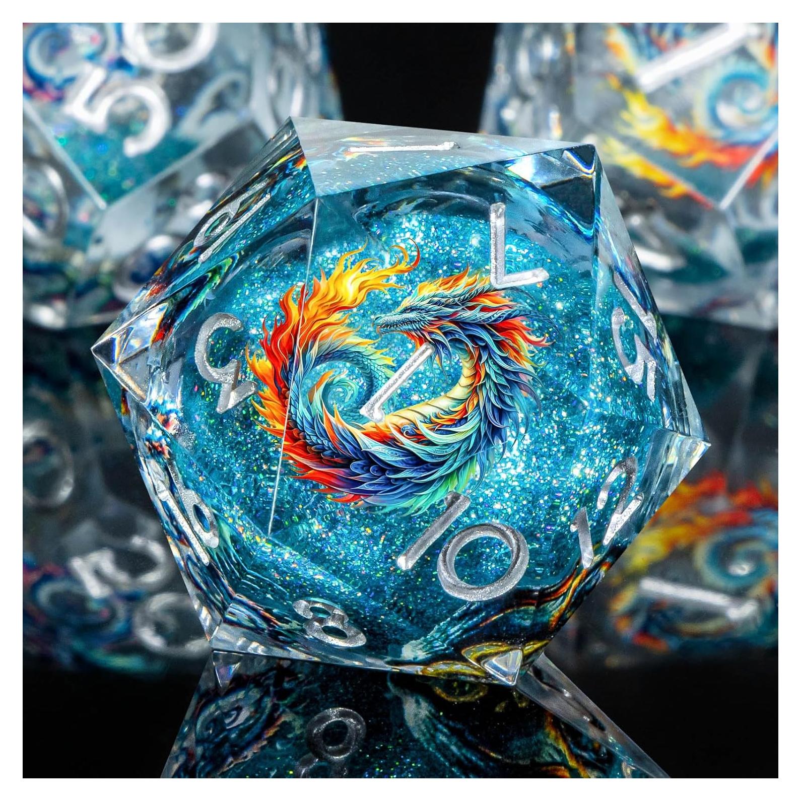 Conjunto de Dados D&D OUKELANWO Líquido Azul 7 Piezas