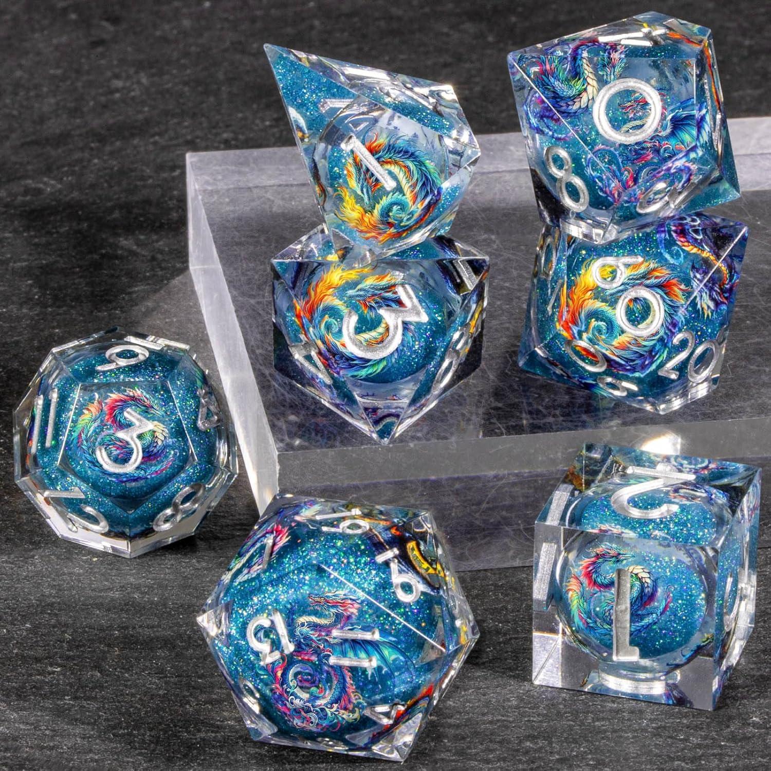 Conjunto de Dados D&D OUKELANWO Líquido Azul 7 Piezas