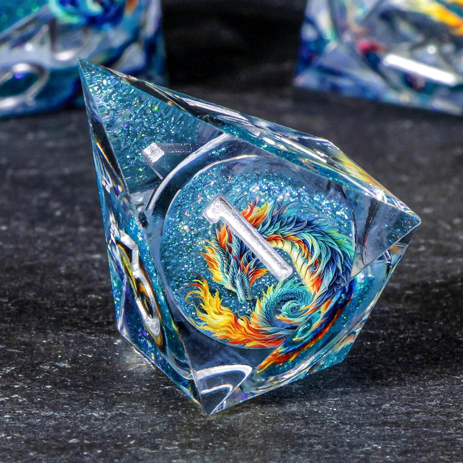 Conjunto de Dados D&D OUKELANWO Líquido Azul 7 Piezas